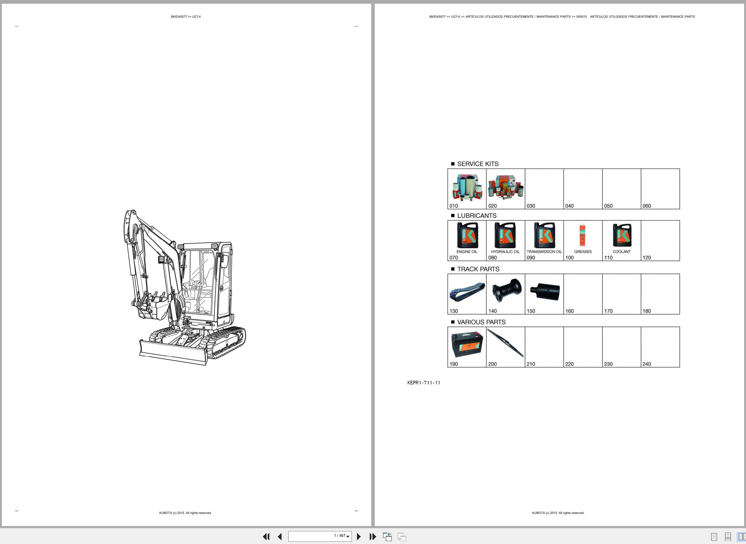 Kubota Mini Excavator U27 4 Spare Parts Catalog EN ES (1)