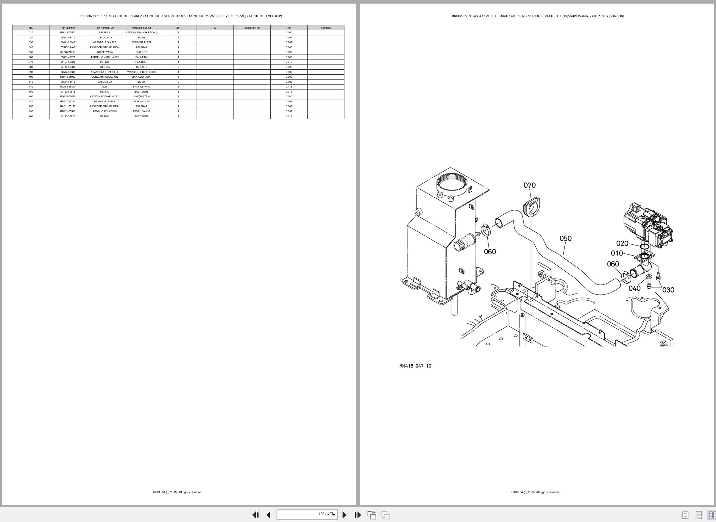 Kubota Mini Excavator U27 4 Spare Parts Catalog EN ES (2)