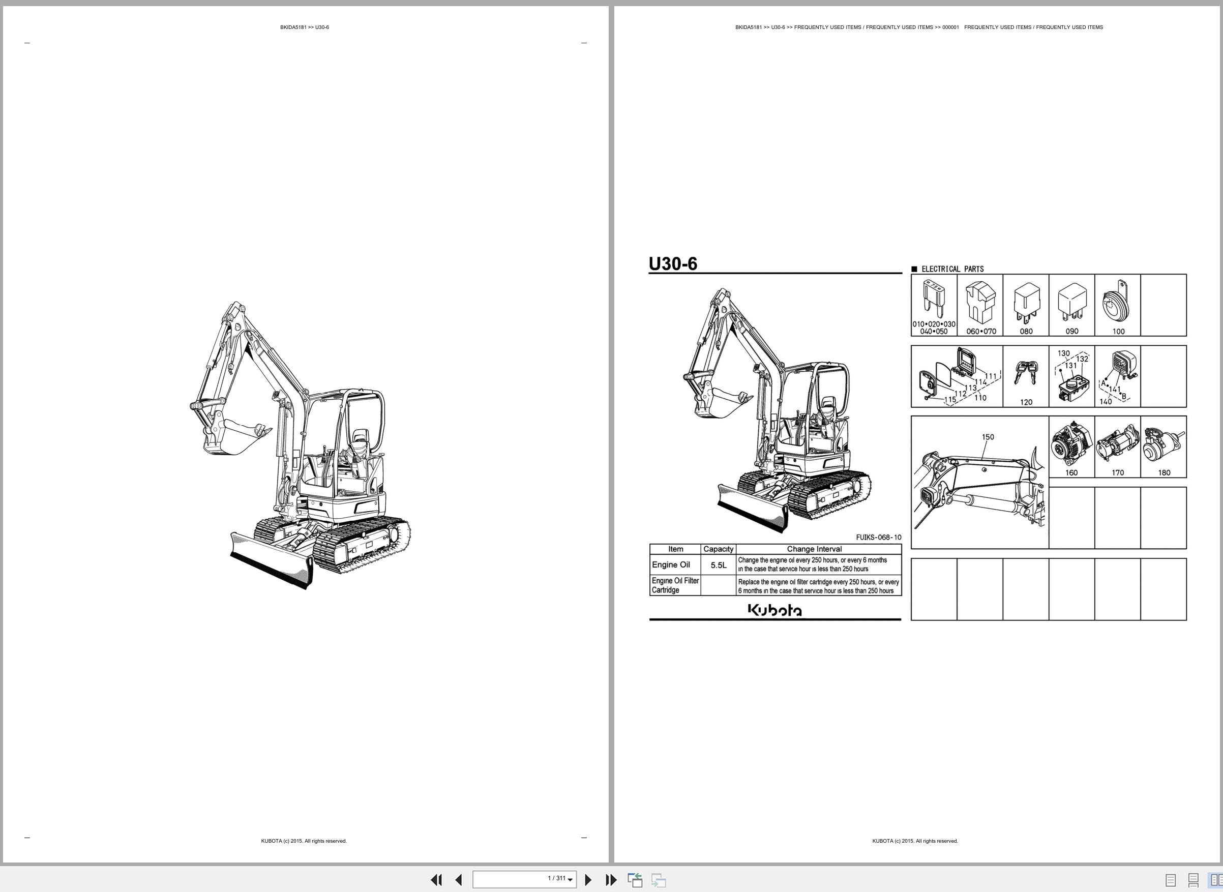 Kubota Mini Excavator U30 6 Only For Asian Market Spare Parts Catalog EN ES (1)