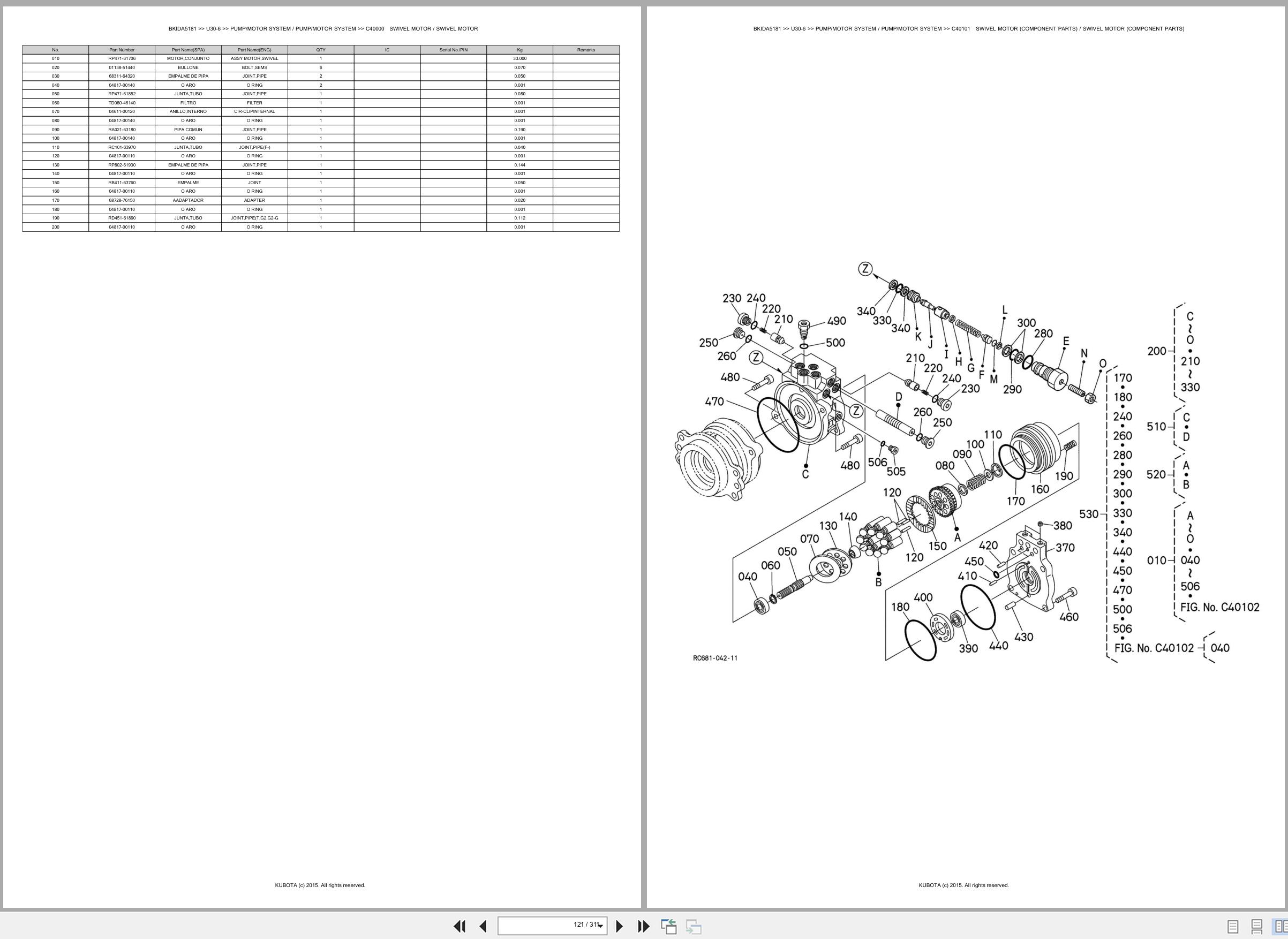 Kubota Mini Excavator U30 6 Only For Asian Market Spare Parts Catalog EN ES (2)