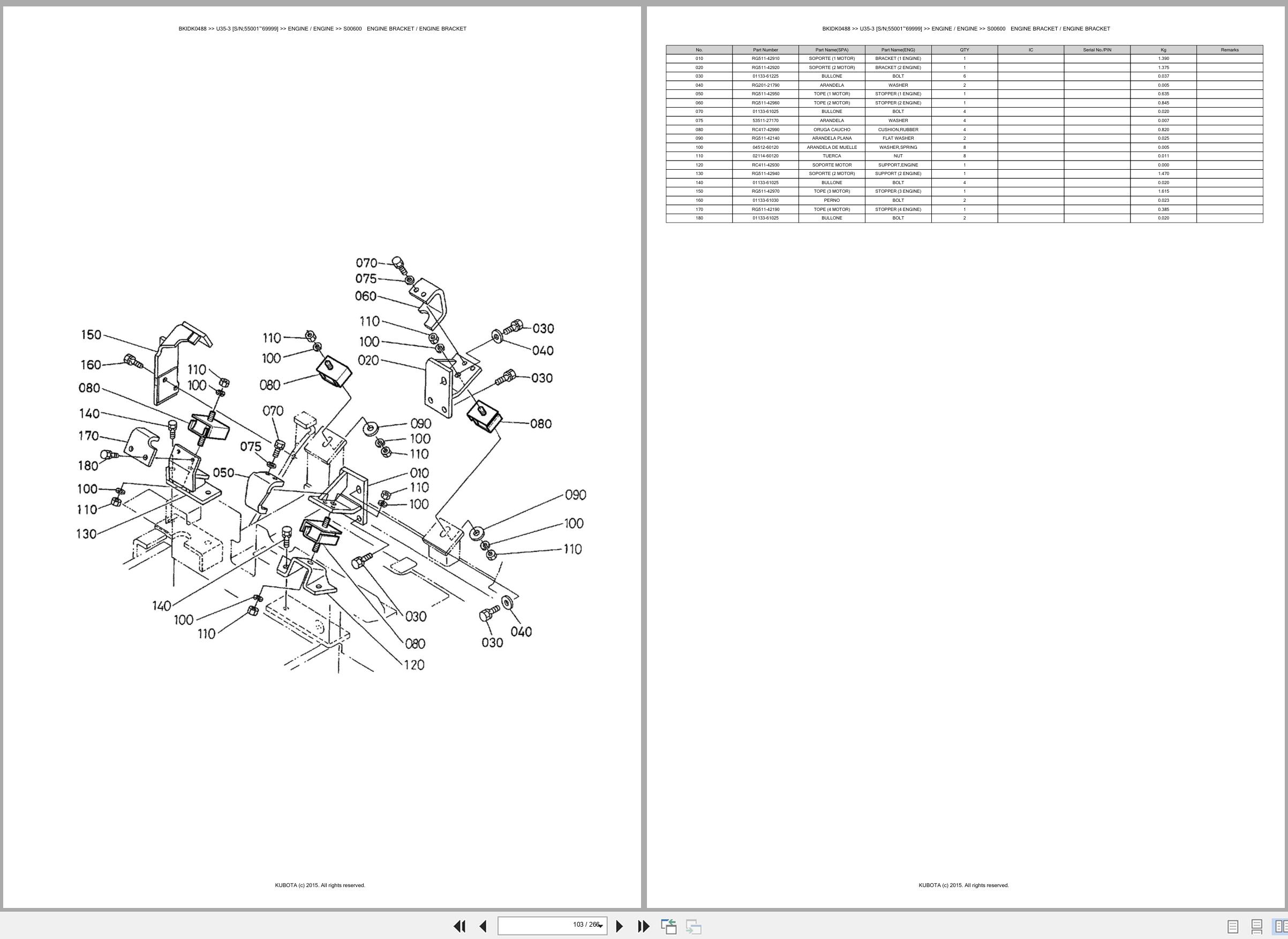 Kubota Mini Excavator U35 3 55001 69999 Spare Parts Catalog EN ES (2)