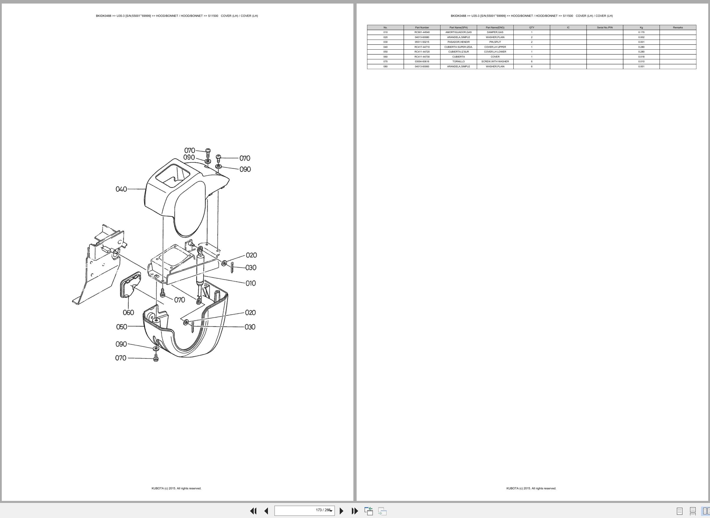 Kubota Mini Excavator U35 3 55001 69999 Spare Parts Catalog EN ES (3)