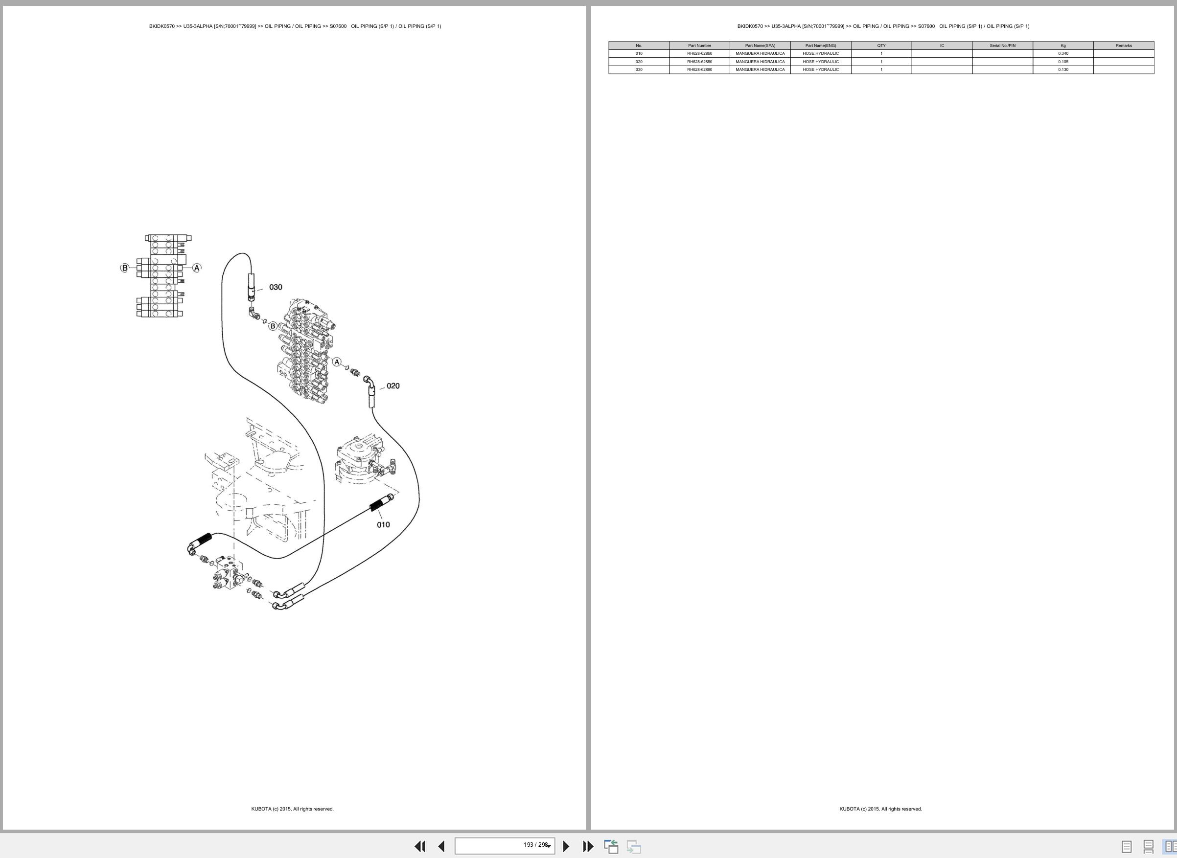 Kubota Mini Excavator U35 3ALPHA 70001 79999 Spare Parts Catalog EN ES (3)