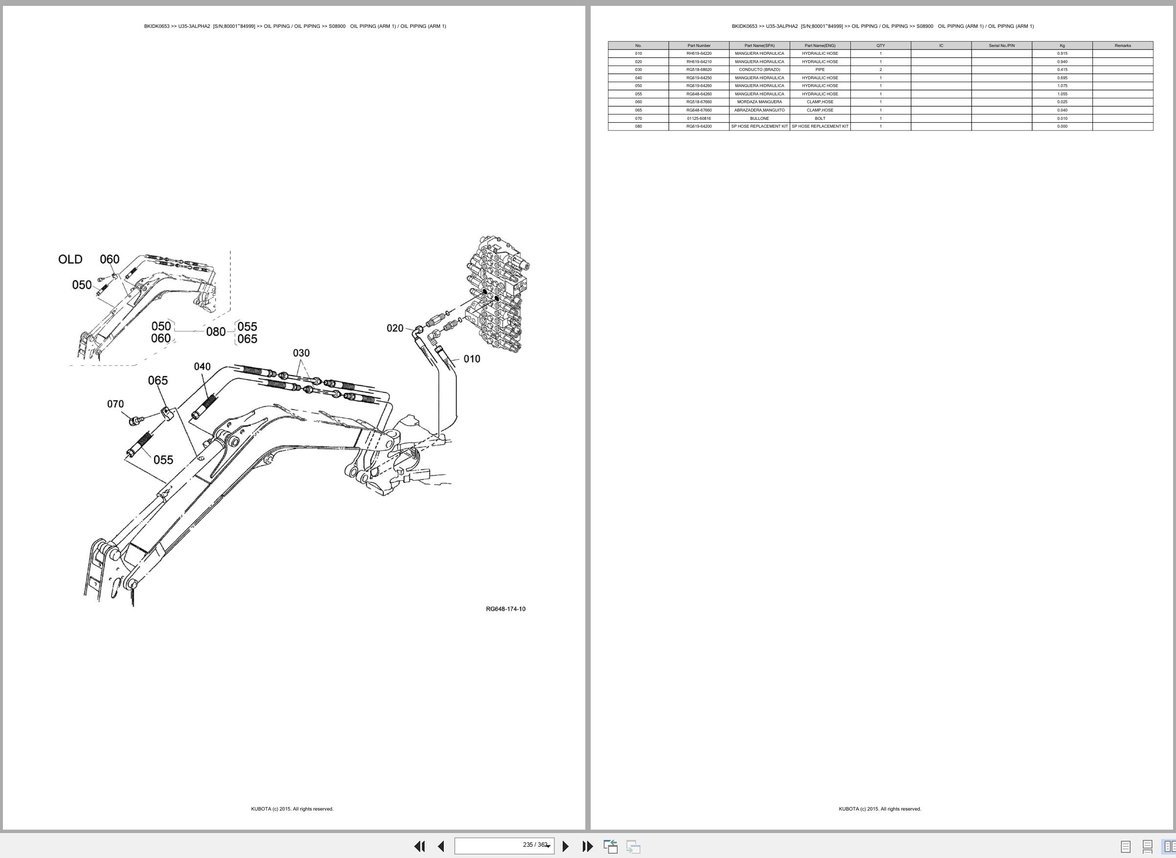 Kubota Mini Excavator U35 3ALPHA2 80001 84999 Spare Parts Catalog EN ES (3)