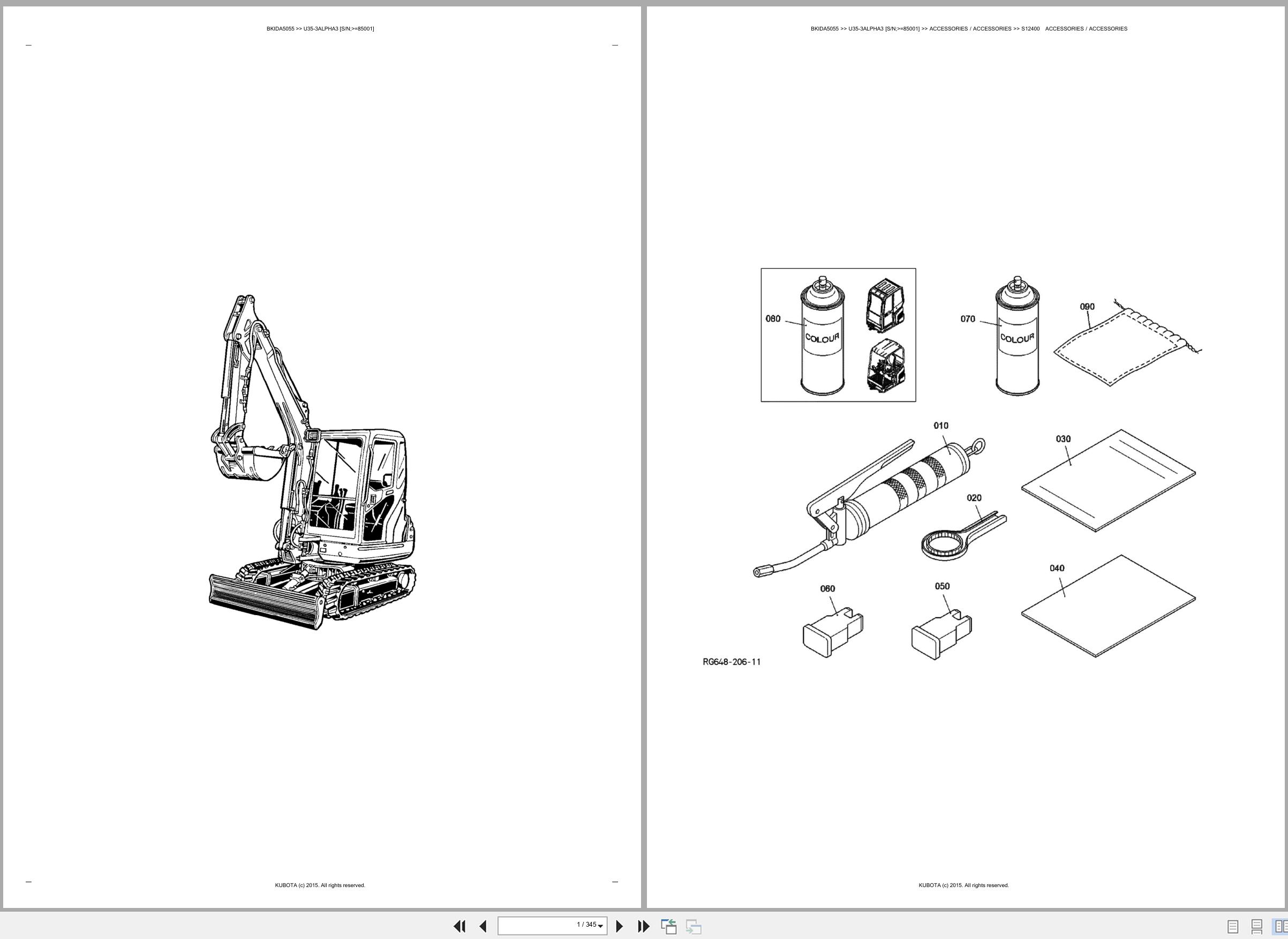Kubota Mini Excavator U35 3ALPHA3 85001 Spare Parts Catalog EN ES (1)