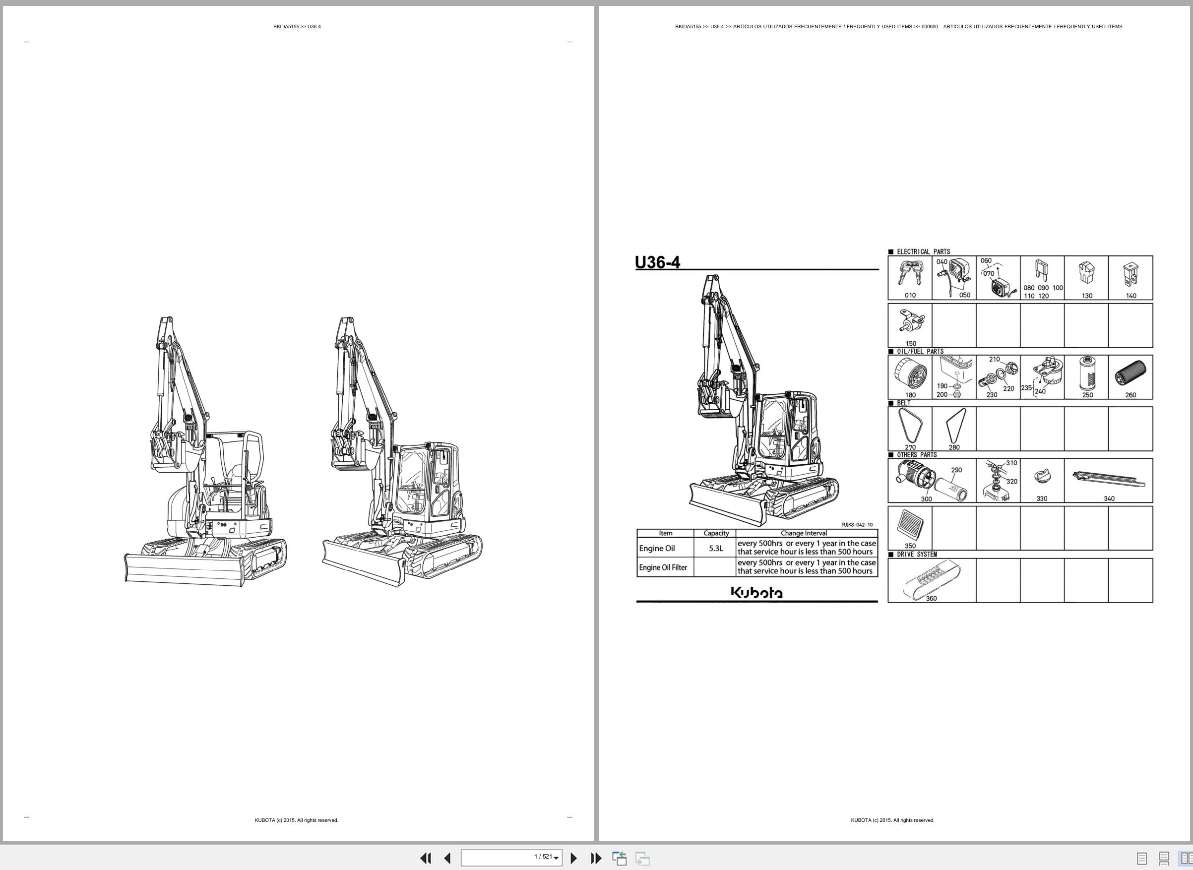 Kubota Mini Excavator U36 4 Spare Parts Catalog EN ES (1)