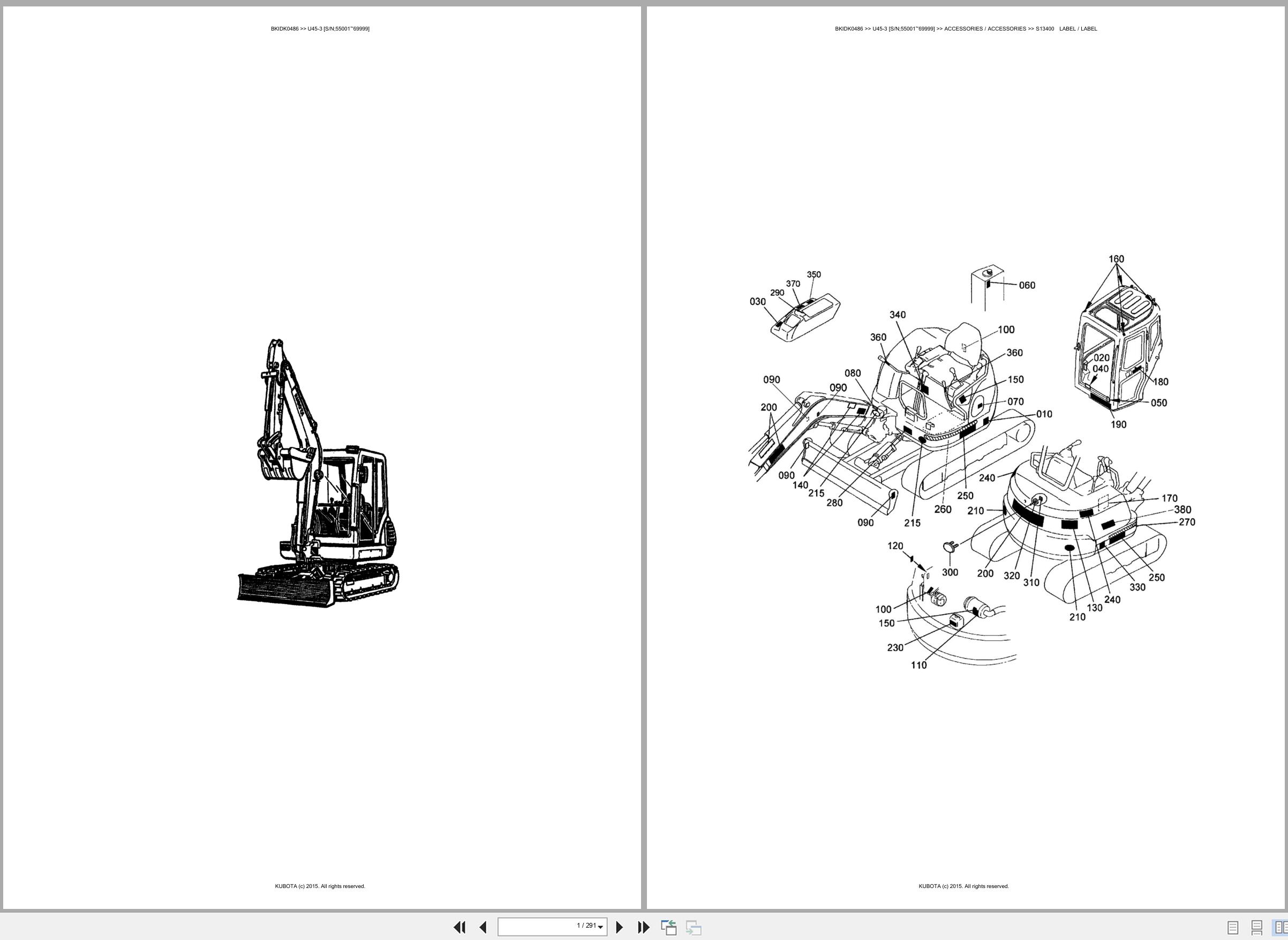 Kubota Mini Excavator U45 3 55001 69999 Spare Parts Catalog EN ES (1)