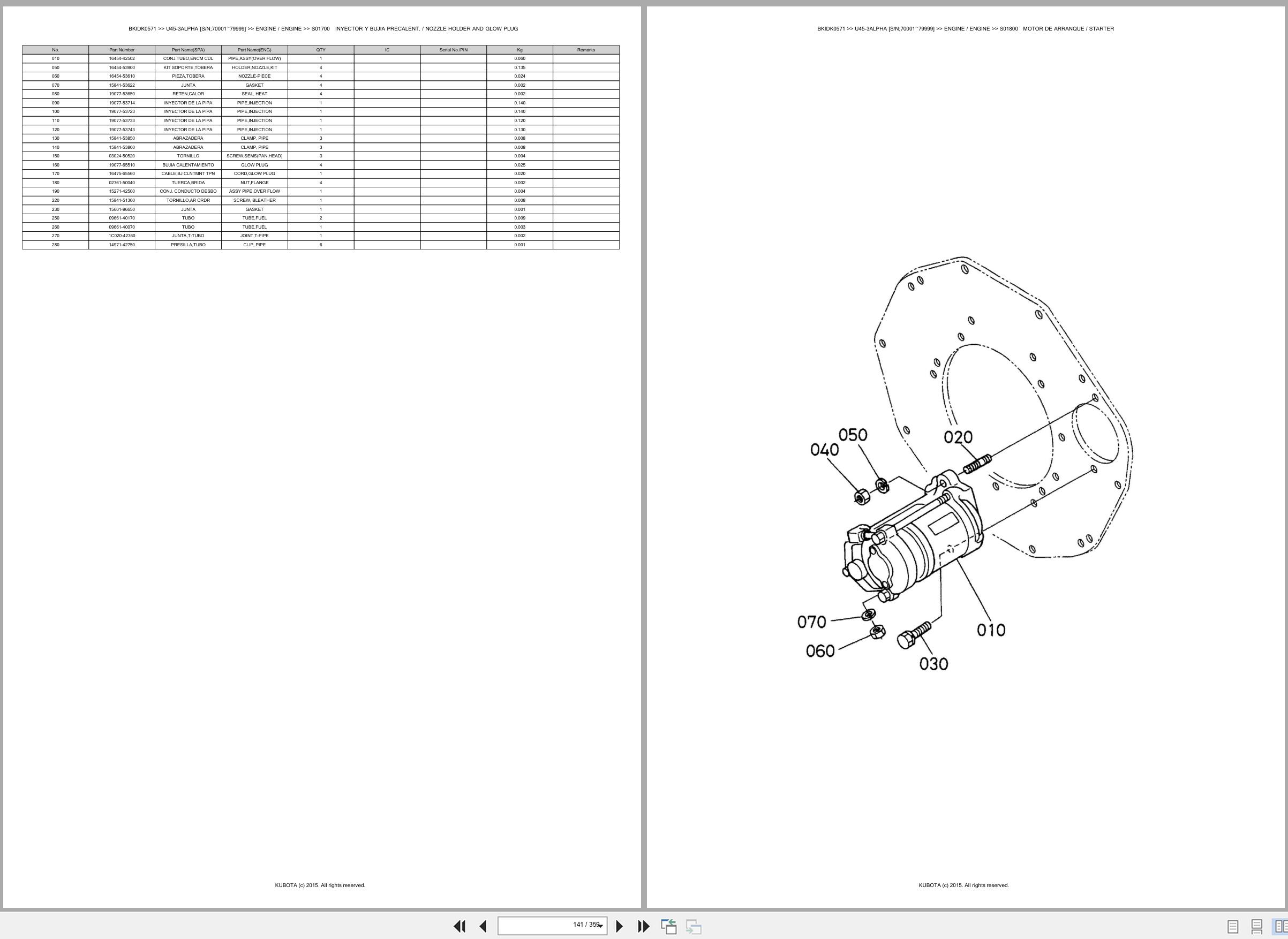 Kubota Mini Excavator U45 3ALPHA 70001 79999 Spare Parts Catalog EN ES (2)