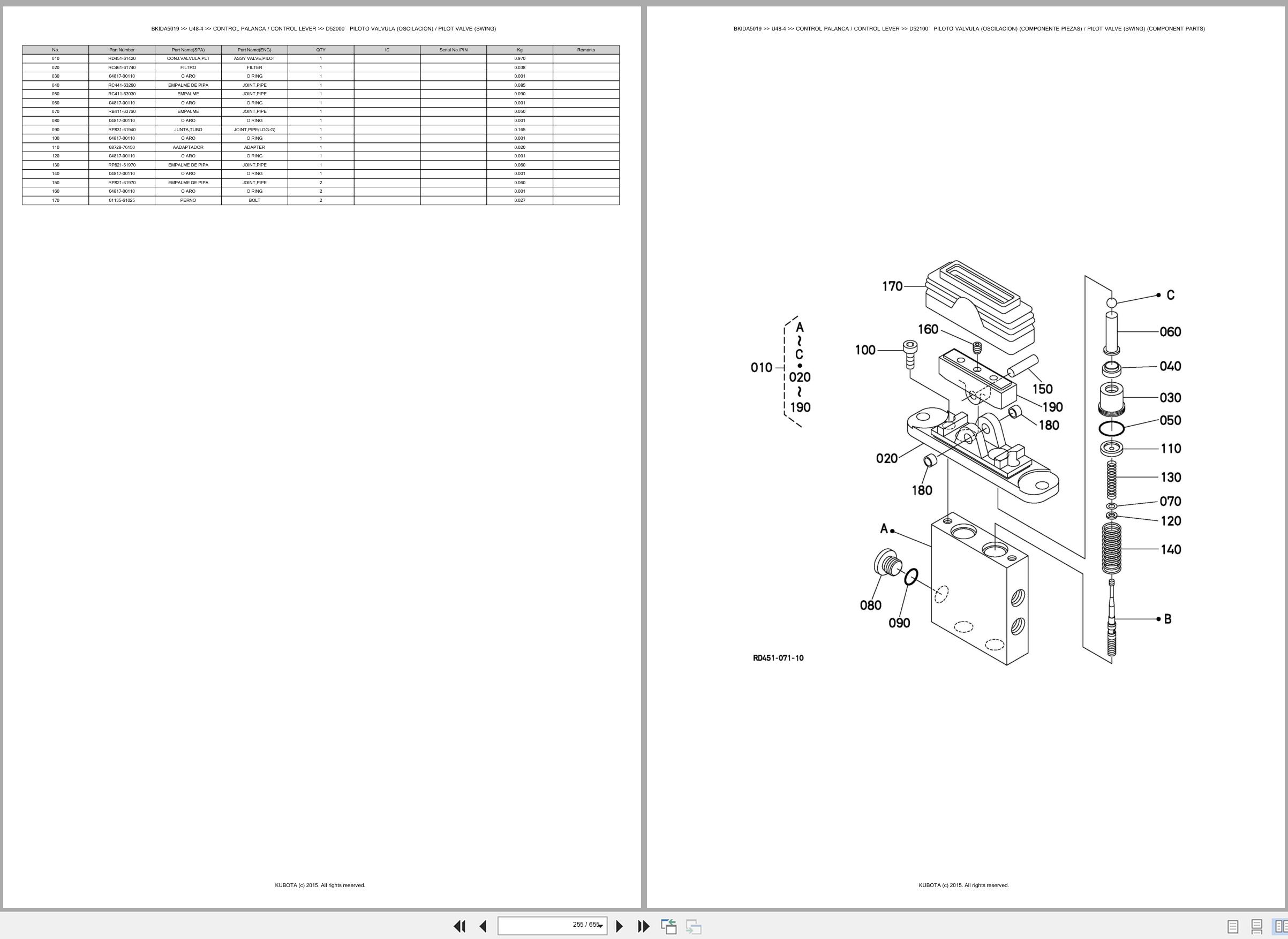 Kubota Mini Excavator U48 4 Spare Parts Catalog EN ES (2)