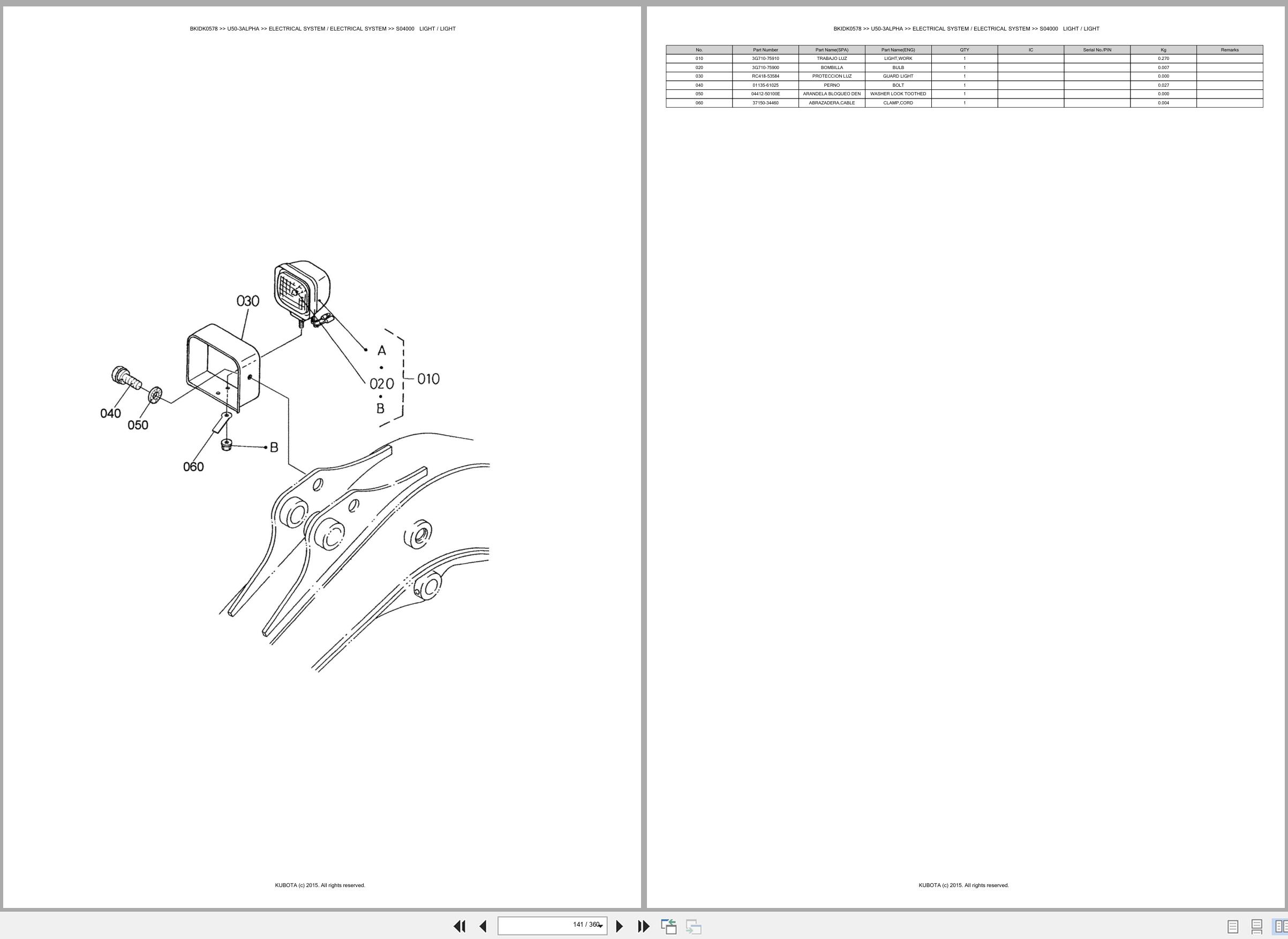 Kubota Mini Excavator U50 3ALPHA Spare Parts Catalog EN ES (2)
