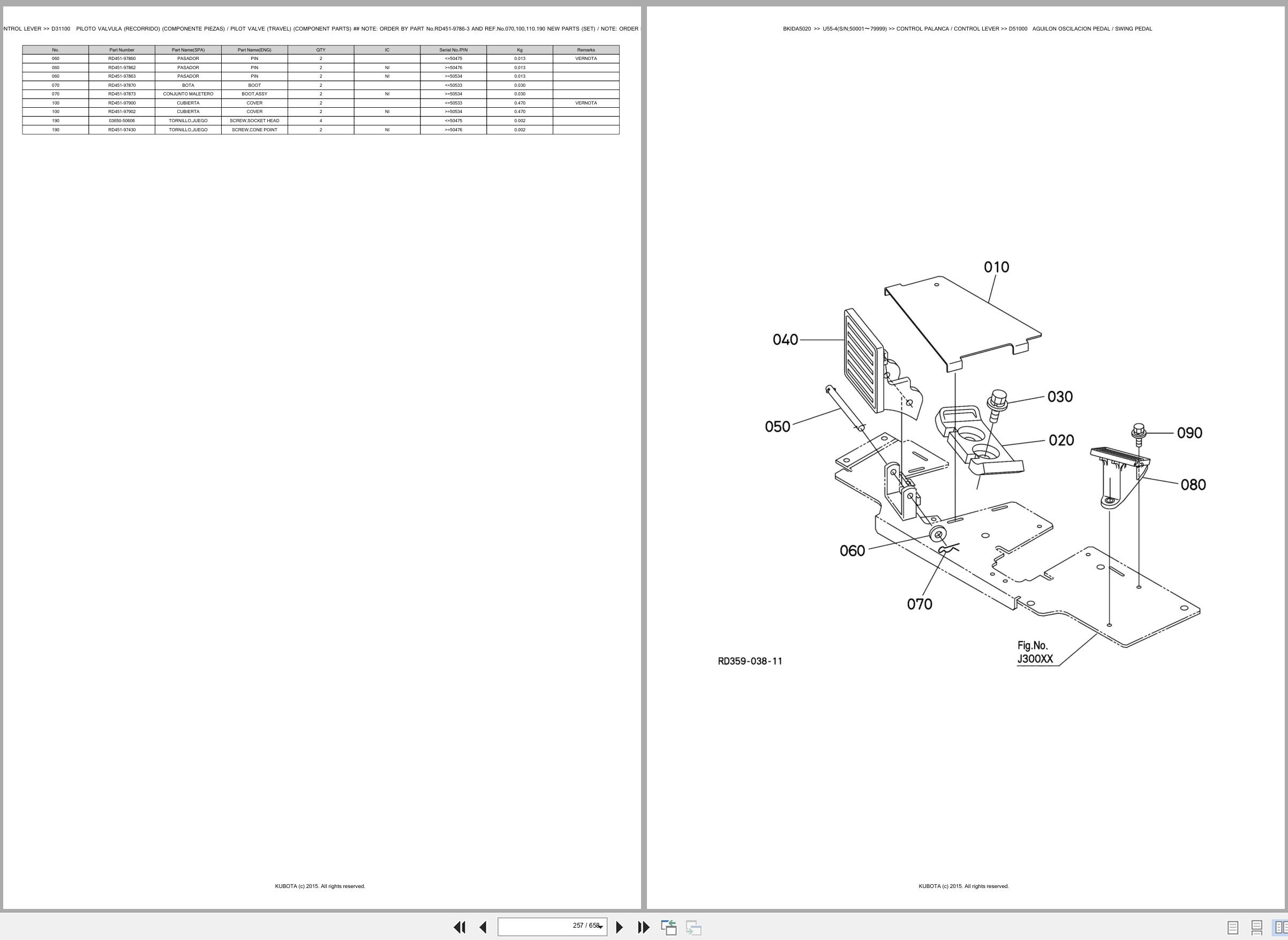 Kubota Mini Excavator U55 4 50001 79999 Spare Parts Catalog EN ES (2)
