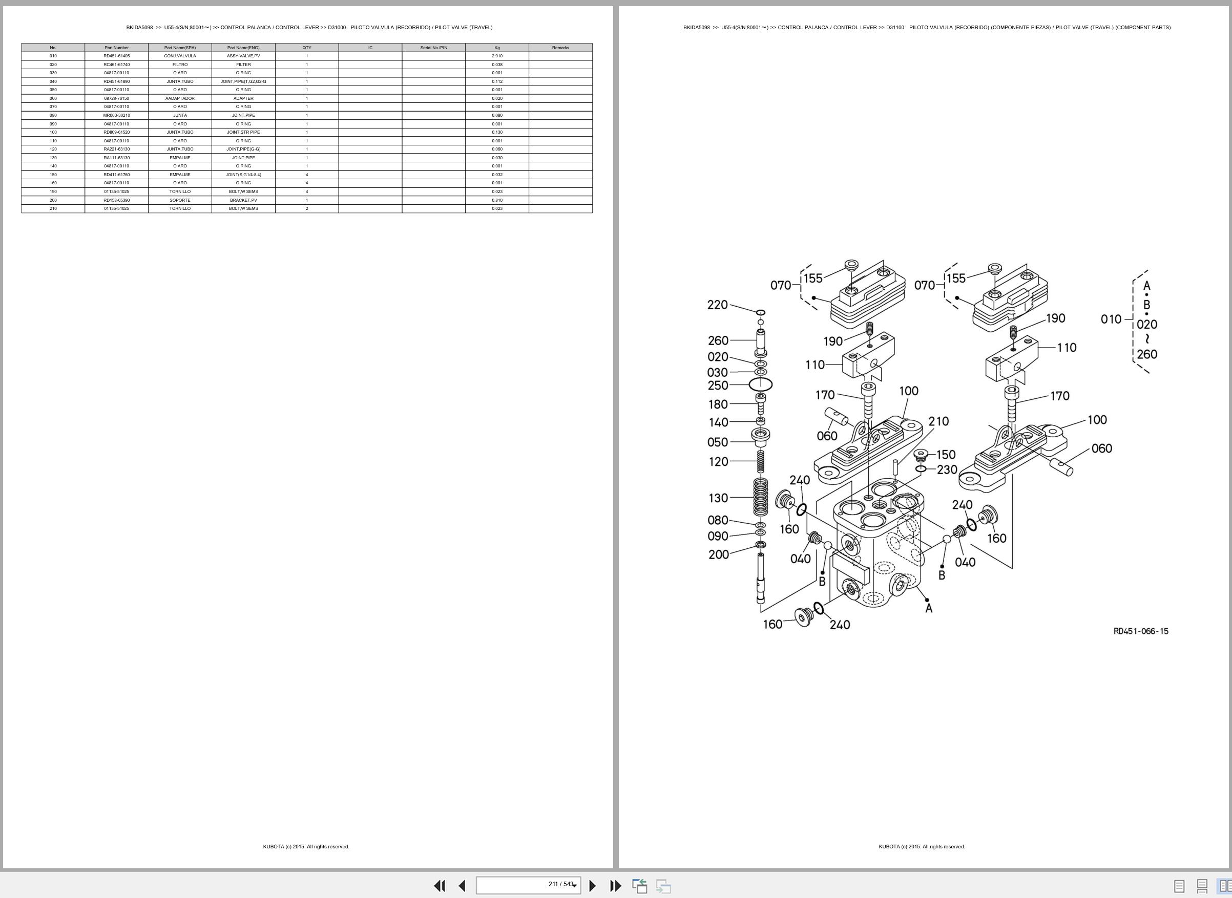 Kubota Mini Excavator U55 4 80001 Spare Parts Catalog EN ES (2)