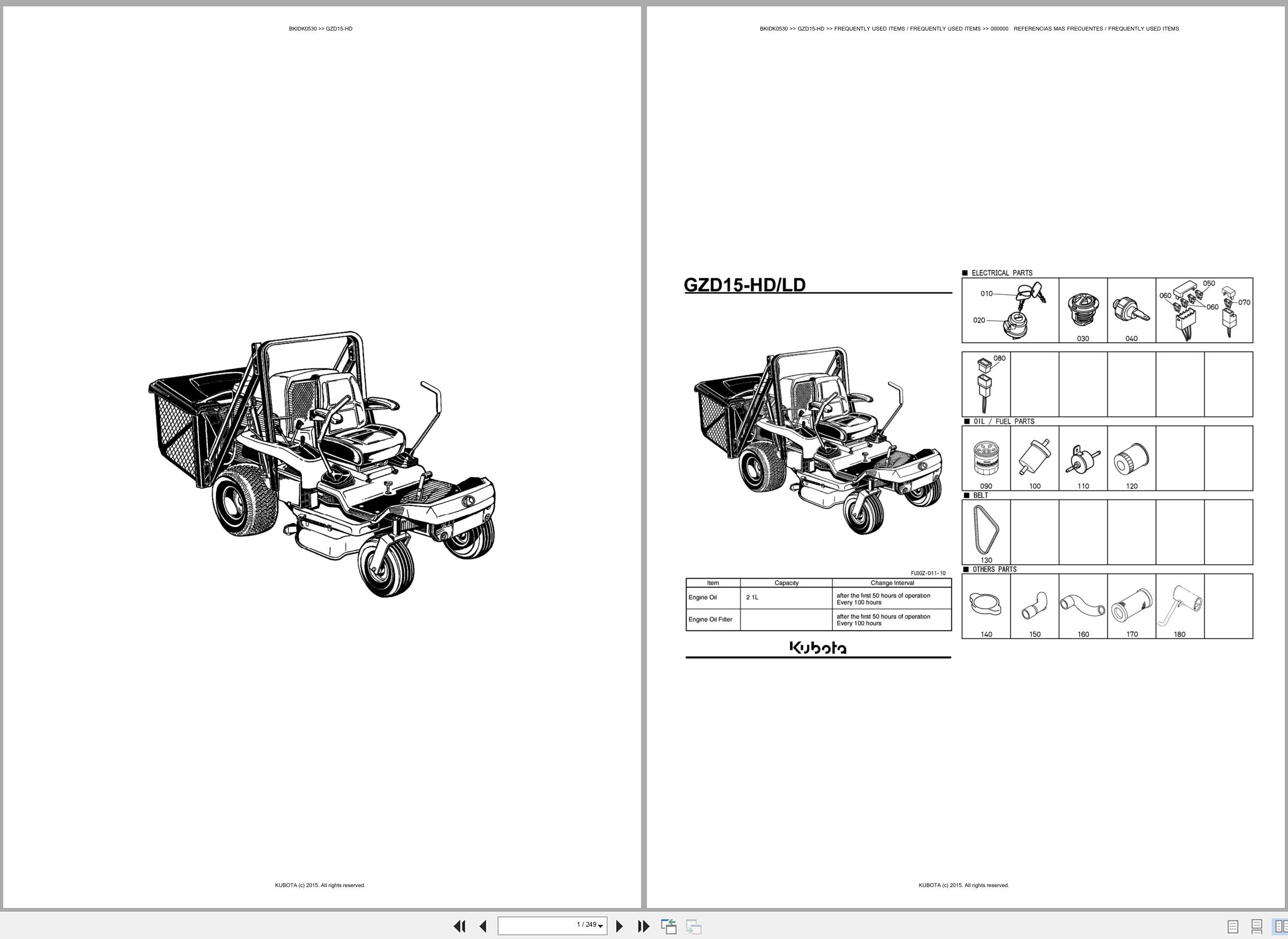 Kubota Ride On Mower GZD15 HD Spare Parts Catalog EN ES (1)