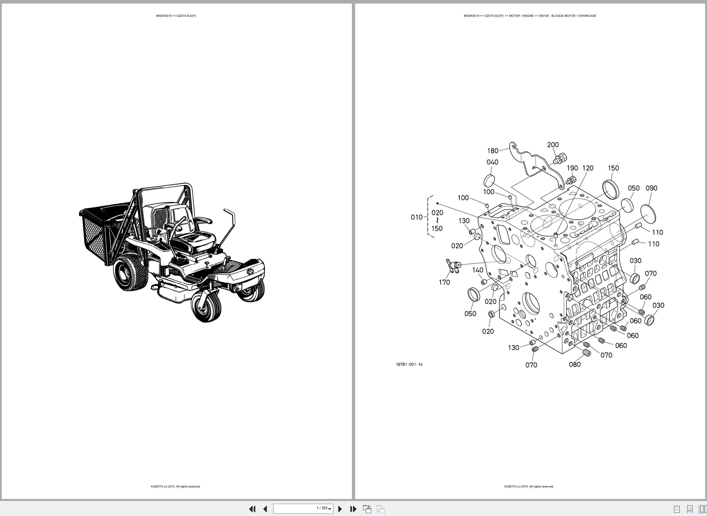 Kubota Ride On Mower GZD15 IILD(F) Spare Parts Catalog EN ES (1)