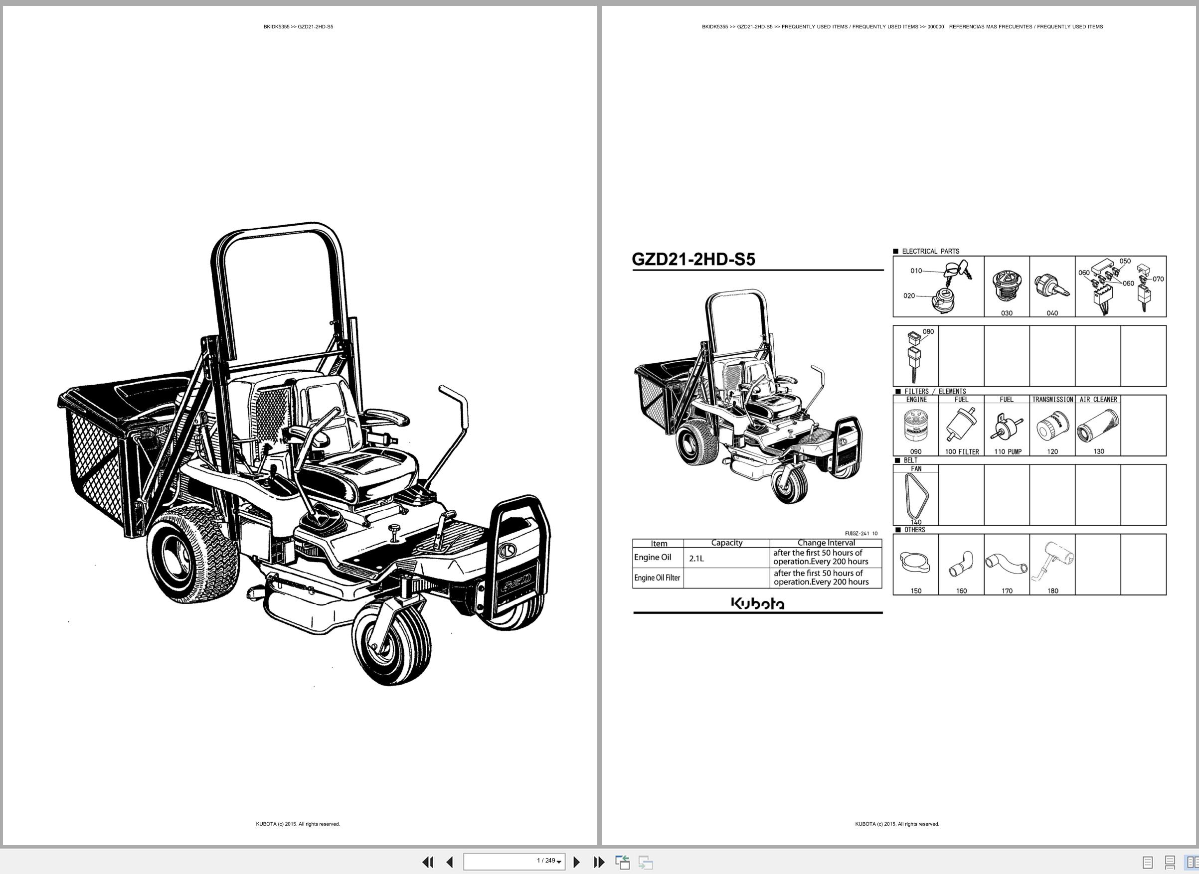 Kubota Ride On Mower GZD21 2HD S5 Spare Parts Catalog EN ES (1)