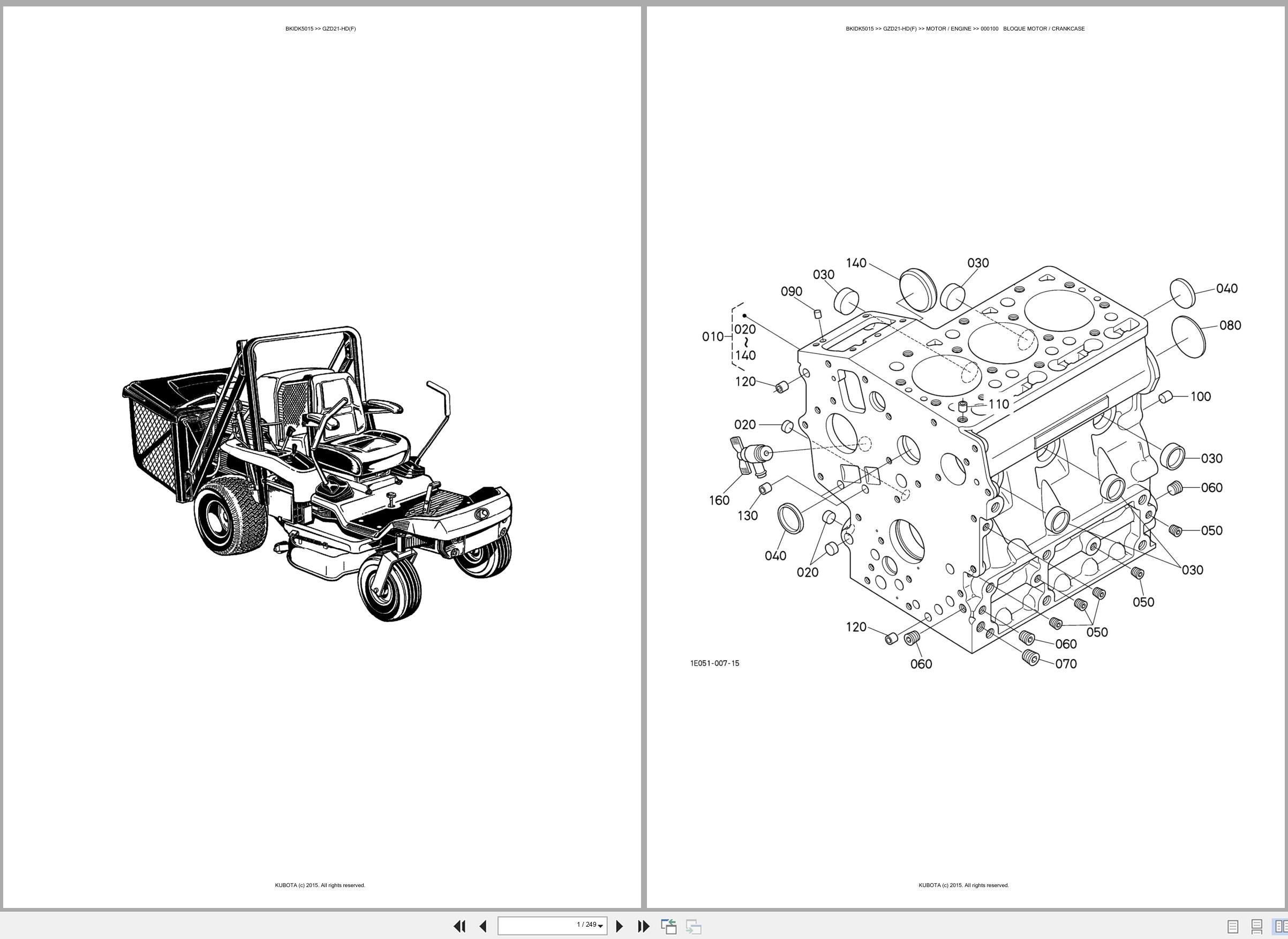 Kubota Ride On Mower GZD21 HD(F) Spare Parts Catalog EN ES (1)