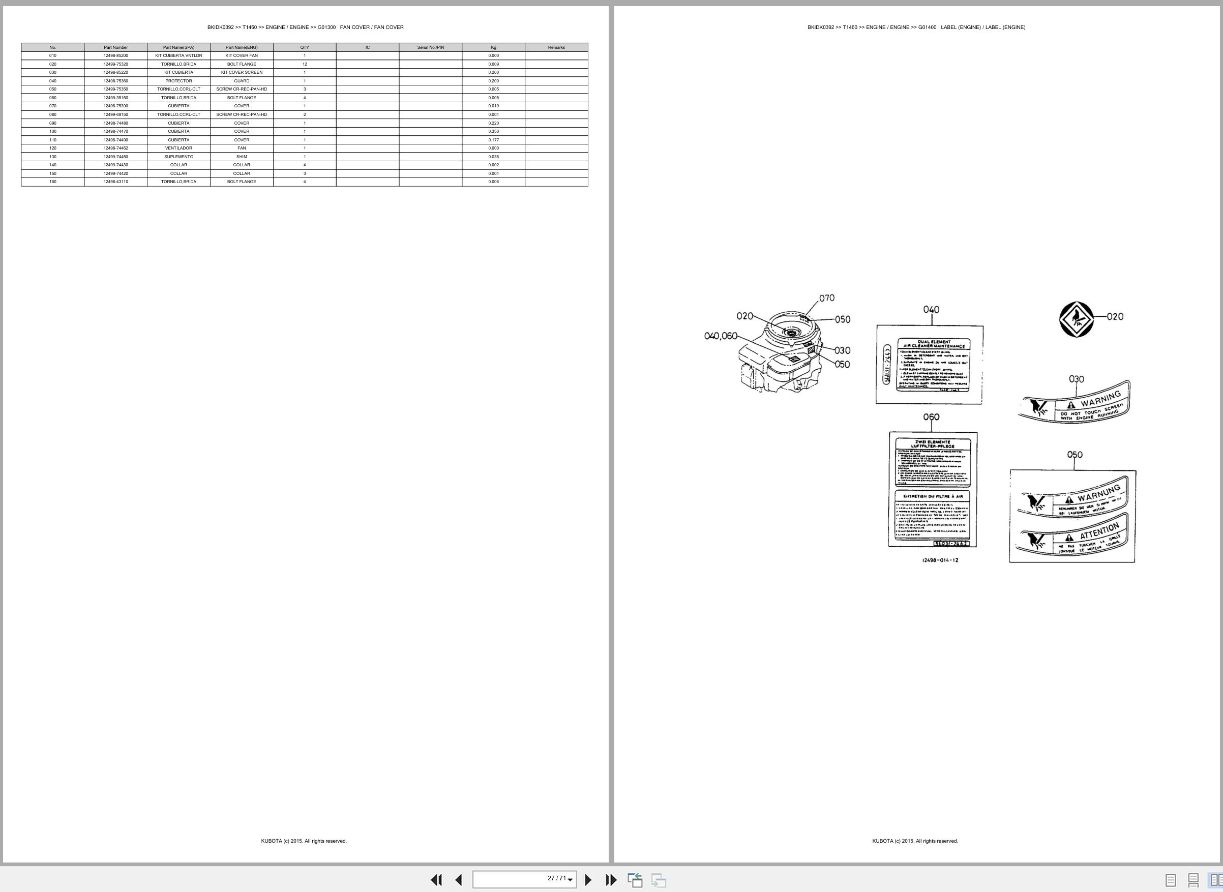 Kubota Ride On Mower T1460 Spare Parts Catalog EN ES (2)