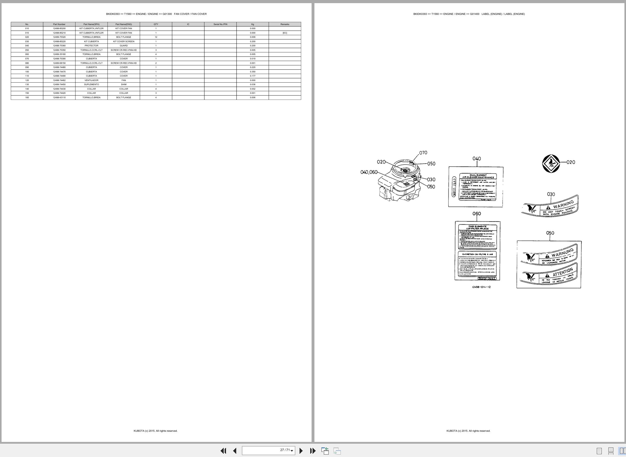 Kubota Ride On Mower T1560 Spare Parts Catalog EN ES (2)
