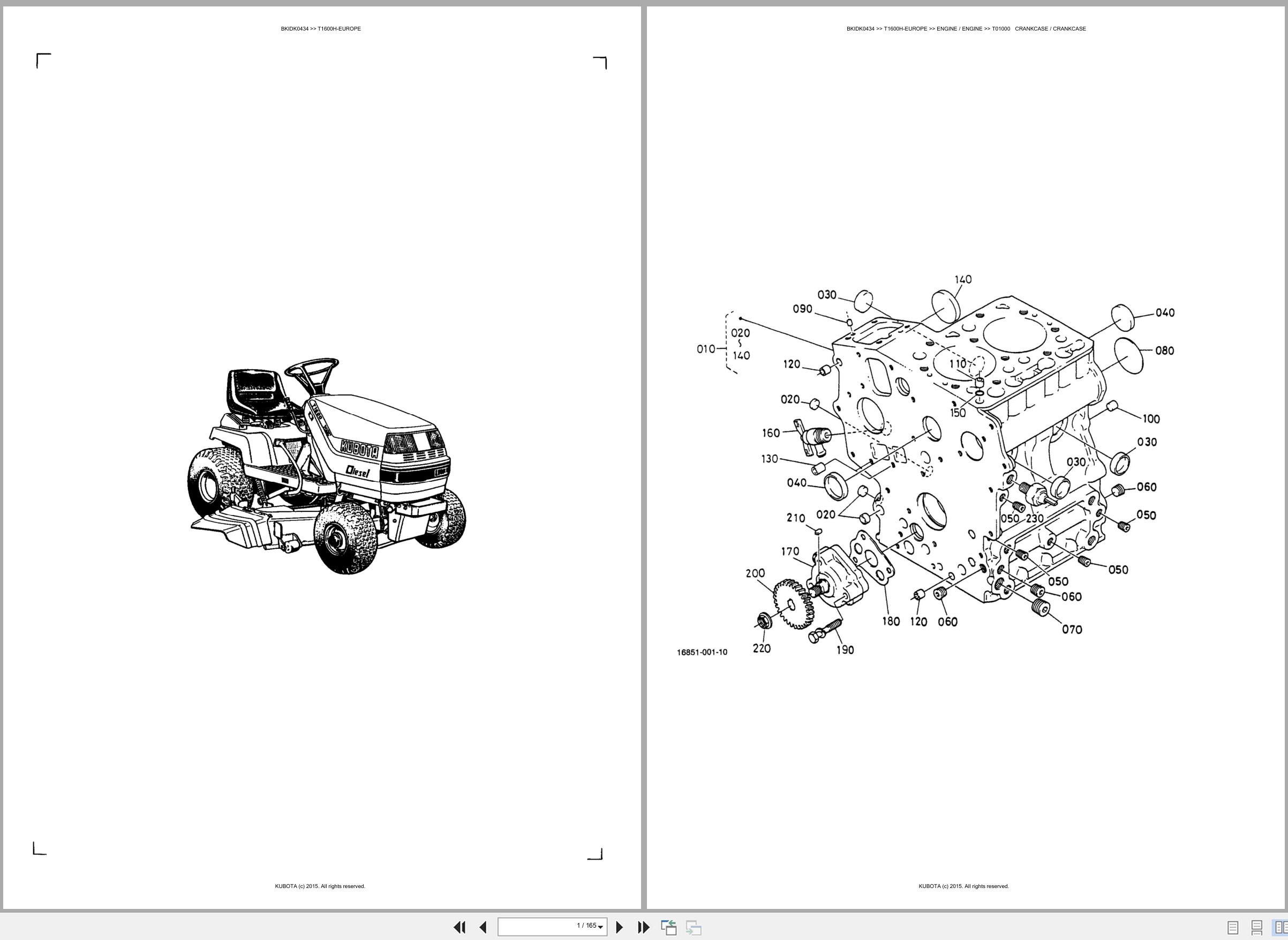 Kubota Ride On Mower T1600H EUROPE Spare Parts Catalog EN ES (1)