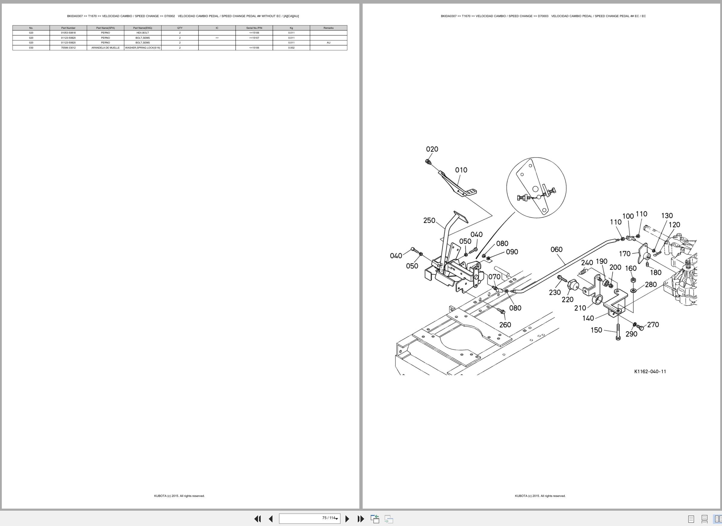Kubota Ride On Mower T1670 Spare Parts Catalog EN ES (3)