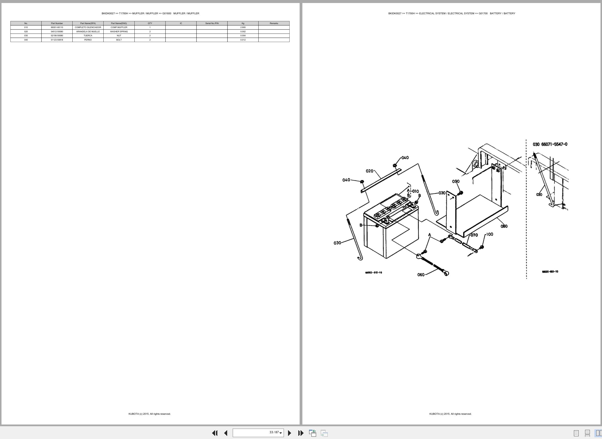 Kubota Ride On Mower T1700H Spare Parts Catalog EN ES (2)