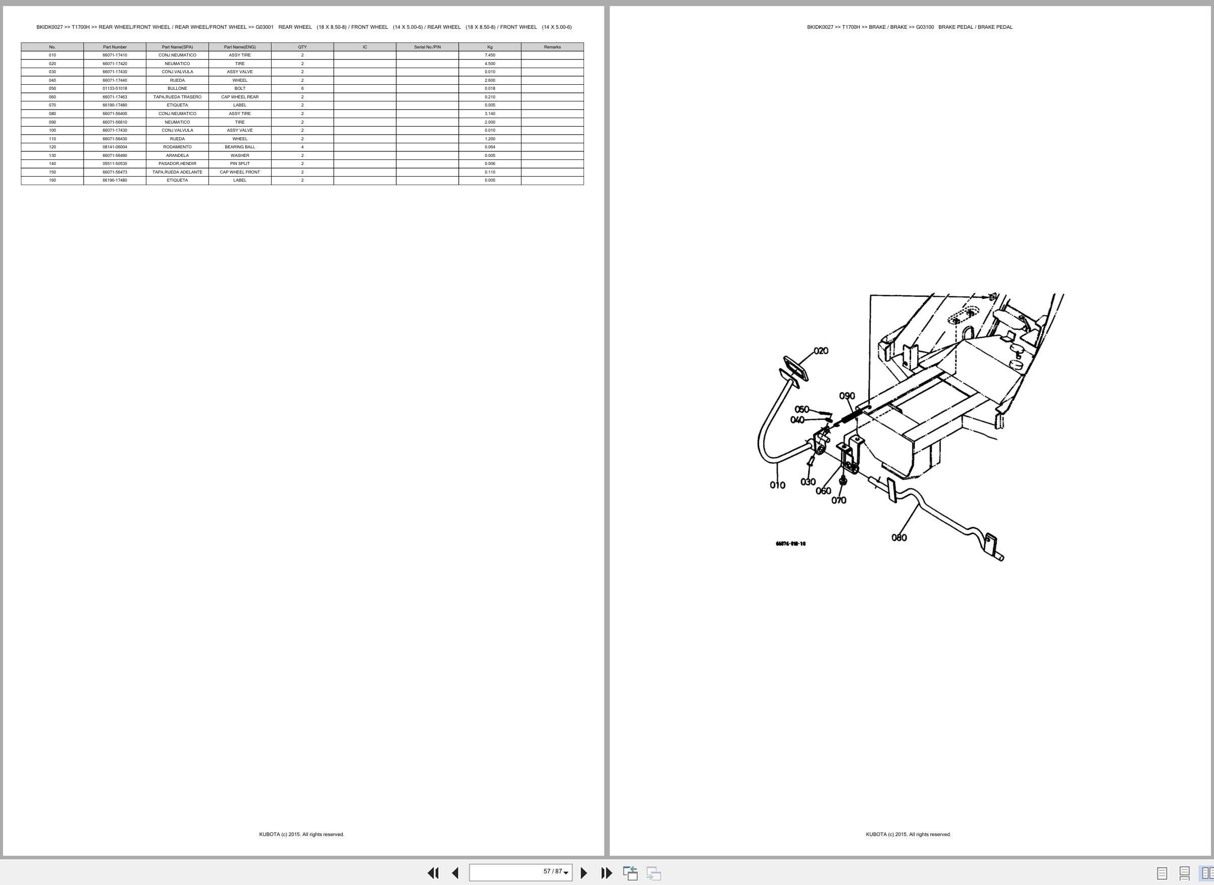 Kubota Ride On Mower T1700H Spare Parts Catalog EN ES (3)