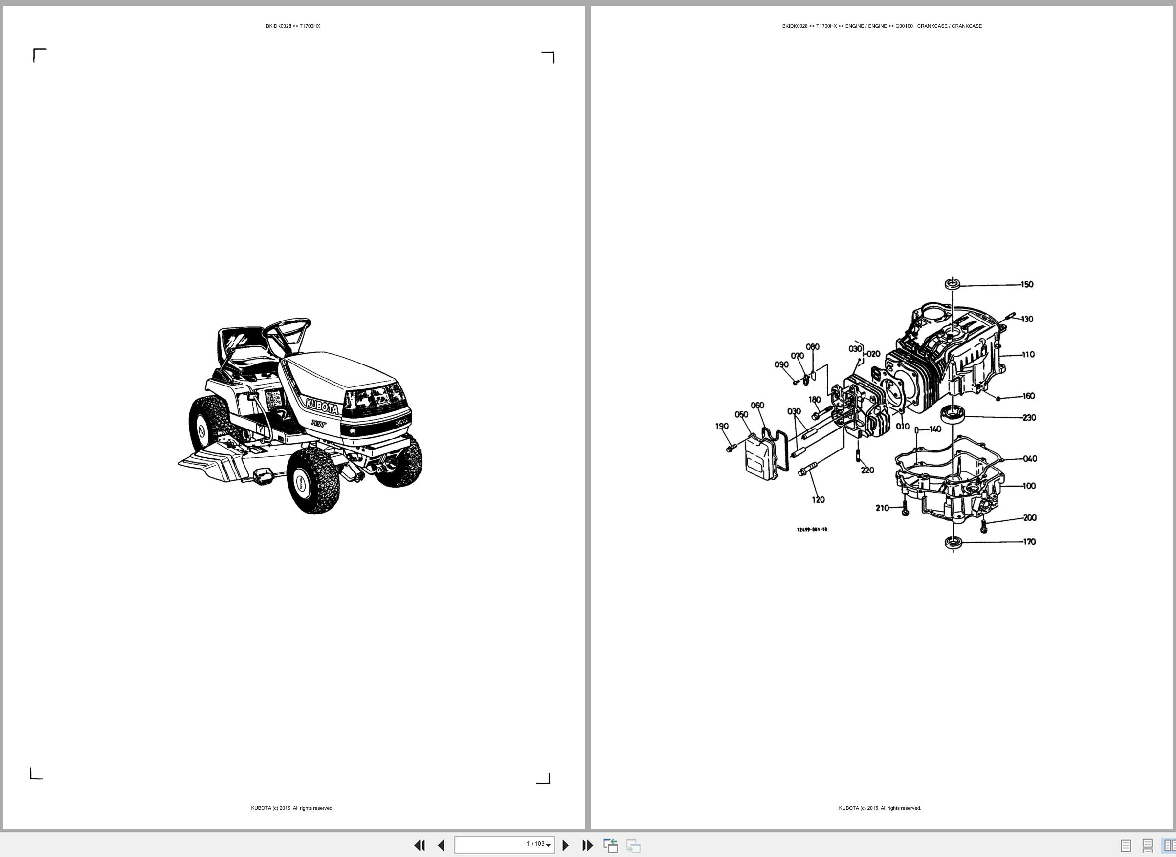 Kubota Ride On Mower T1700HX Spare Parts Catalog EN ES (1)