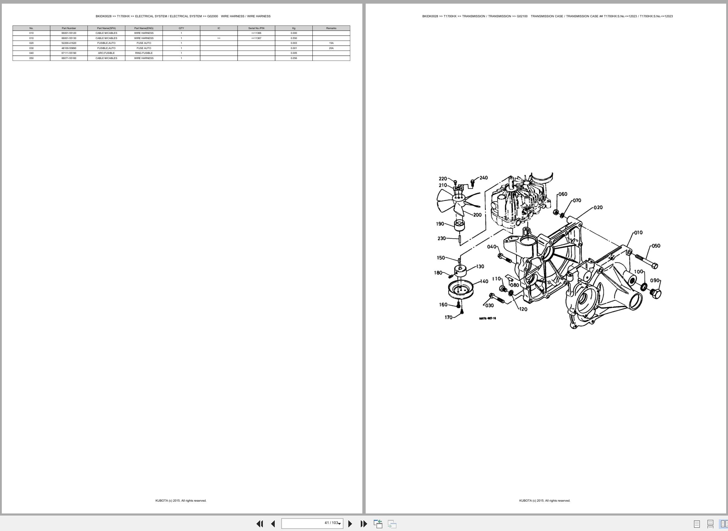 Kubota Ride On Mower T1700HX Spare Parts Catalog EN ES (2)