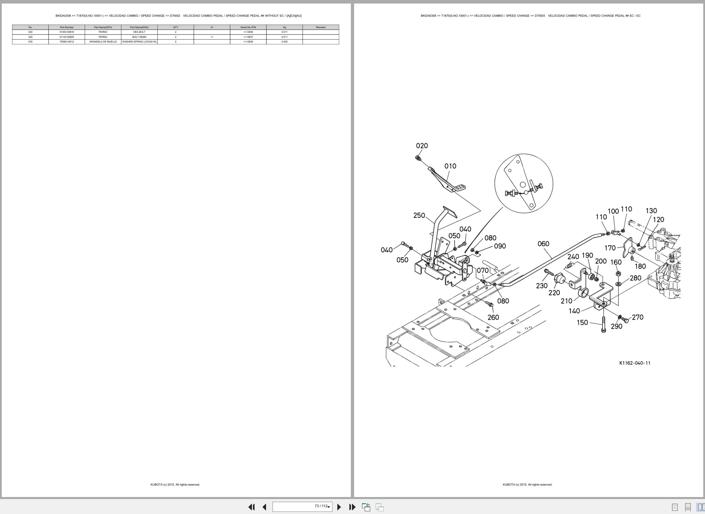Kubota Ride On Mower T1870 10001 Spare Parts Catalog EN ES (3)