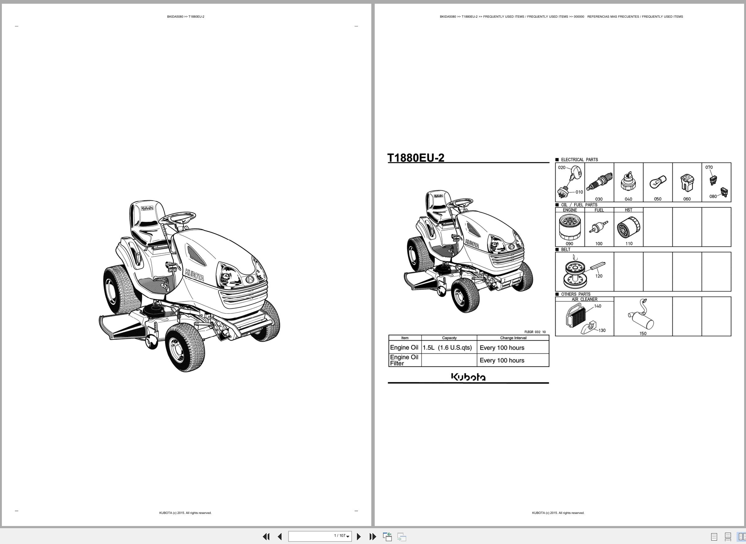 Kubota Ride On Mower T1880EU 2 Spare Parts Catalog EN ES (1)