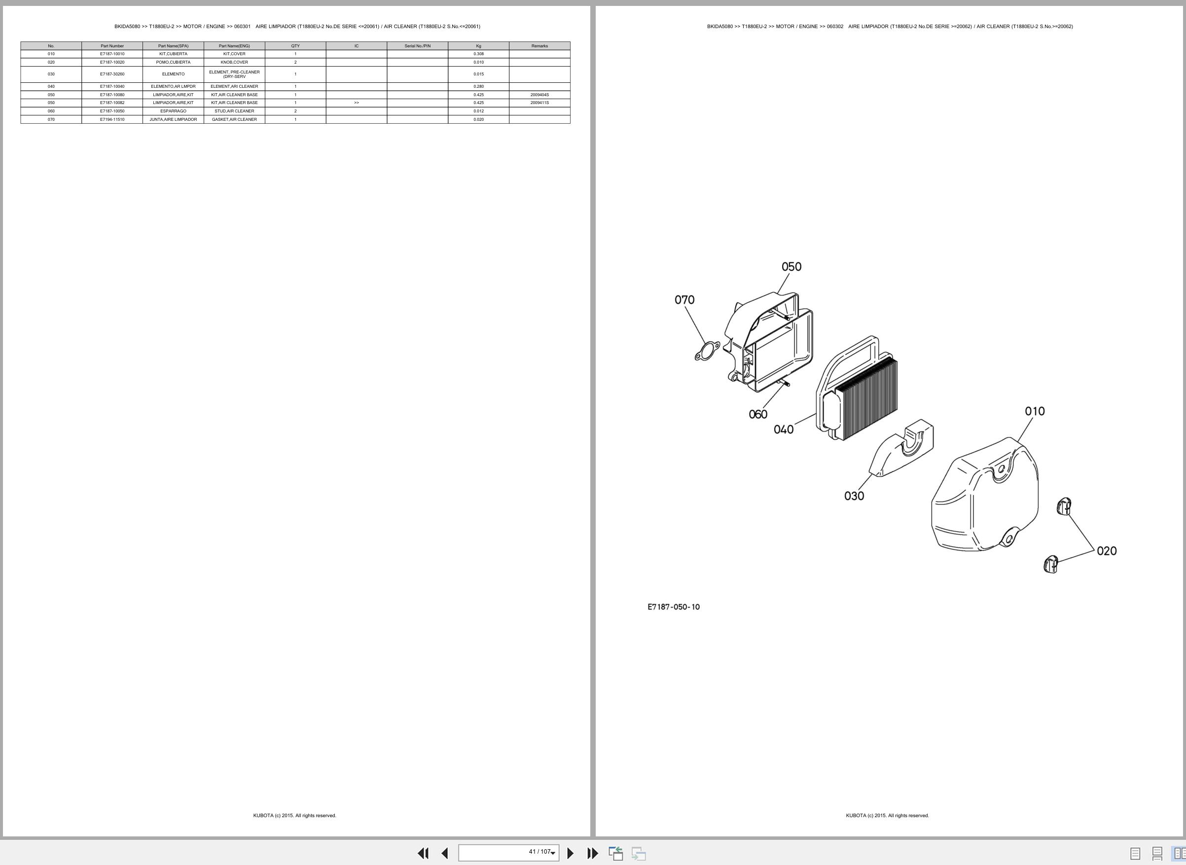 Kubota Ride On Mower T1880EU 2 Spare Parts Catalog EN ES (2)