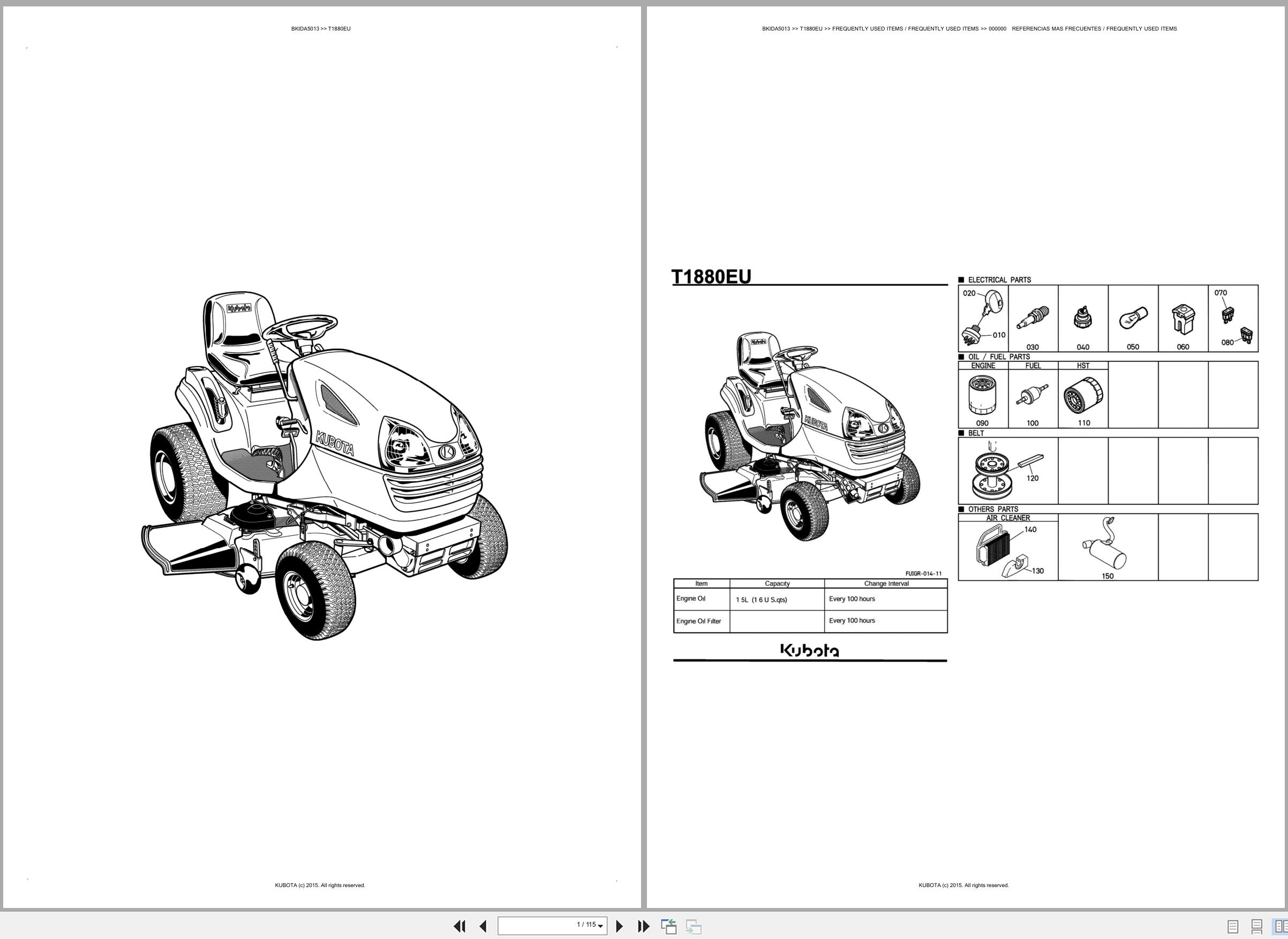 Kubota Ride On Mower T1880EU Spare Parts Catalog EN ES (1)