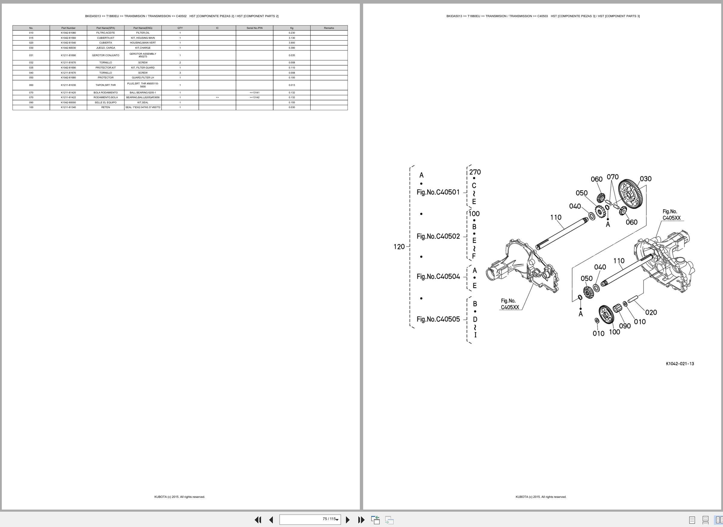 Kubota Ride On Mower T1880EU Spare Parts Catalog EN ES (3)