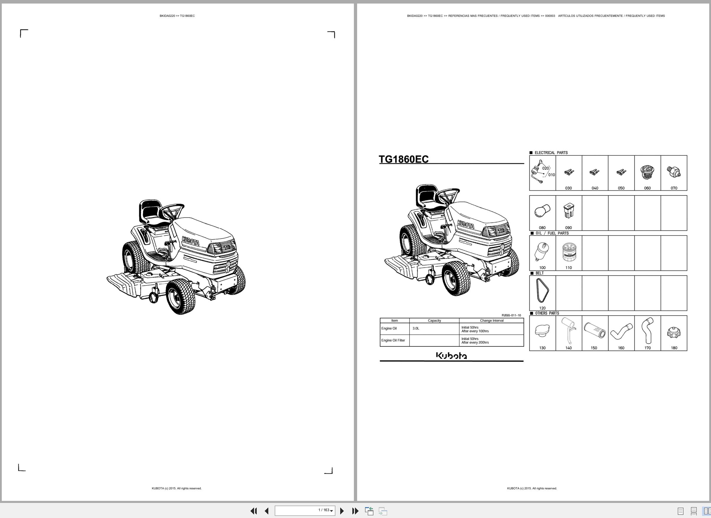 Kubota Ride On Mower TG1860EC Spare Parts Catalog EN ES (1)