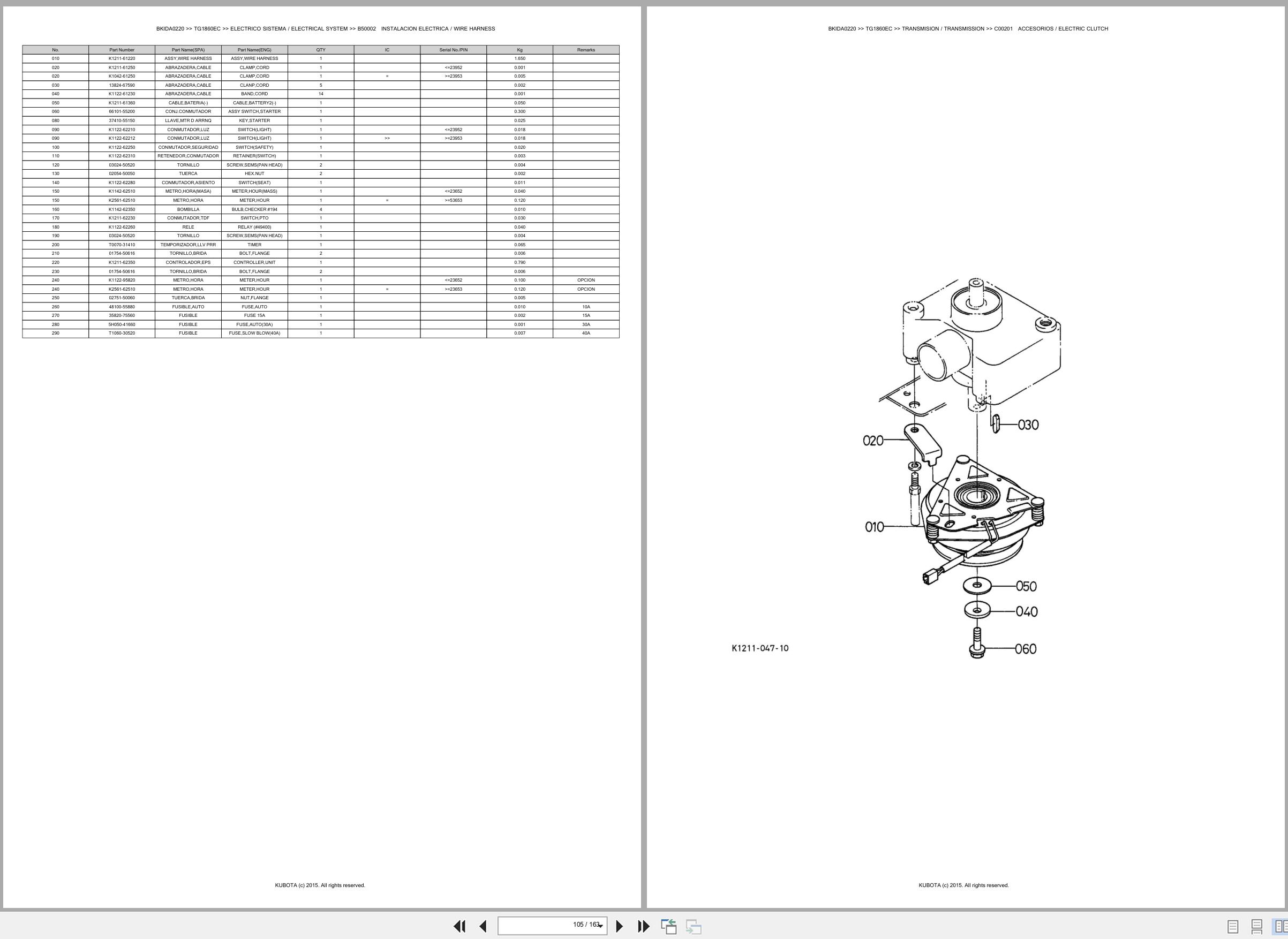 Kubota Ride On Mower TG1860EC Spare Parts Catalog EN ES (3)