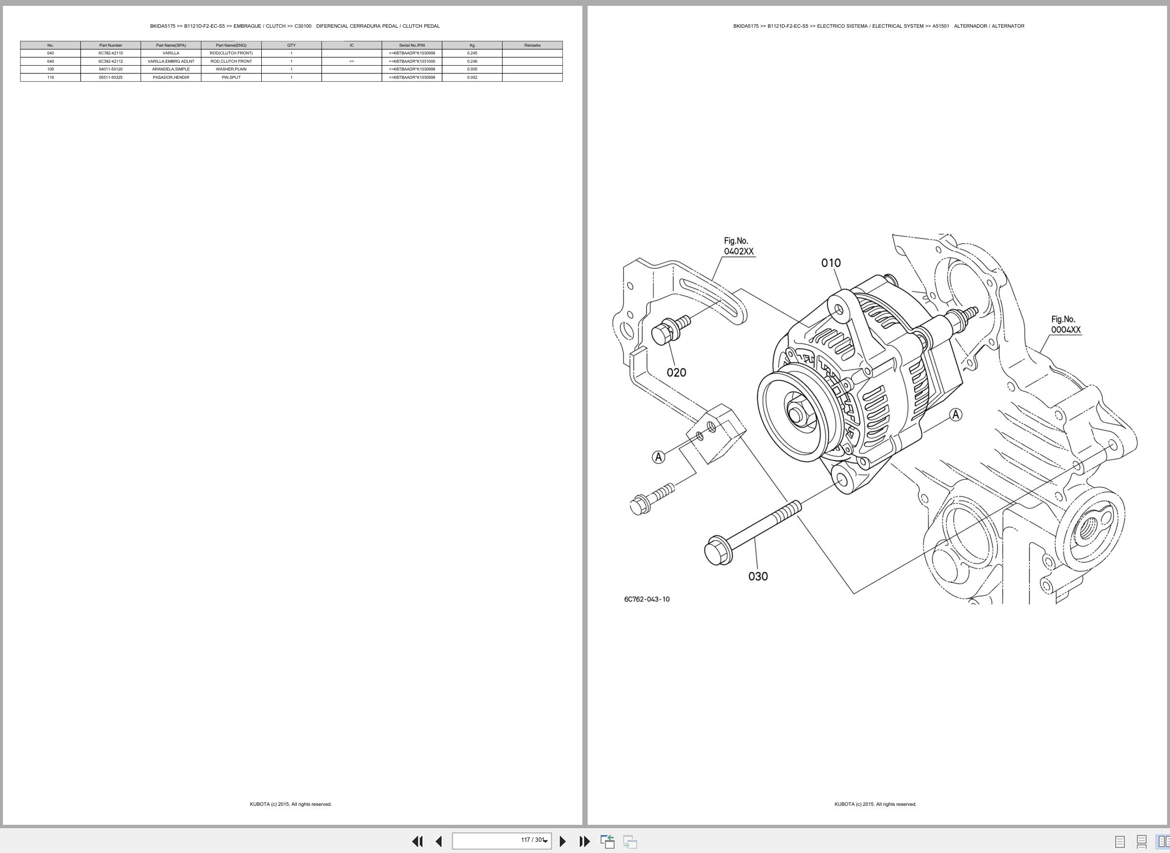Kubota Tractor B1121D F2 EC S5 Spare Parts Catalog EN ES (2)