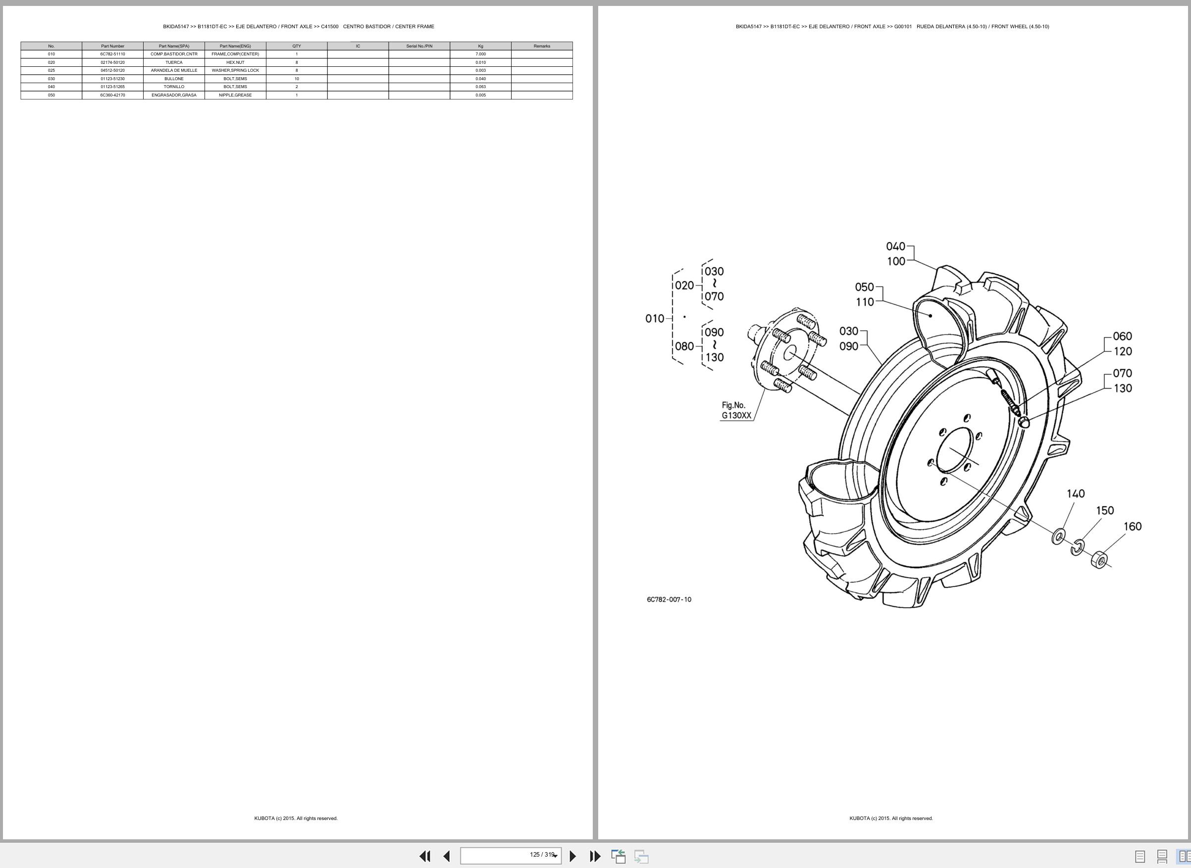 Kubota Tractor B1181DT EC Spare Parts Catalog EN ES (2)