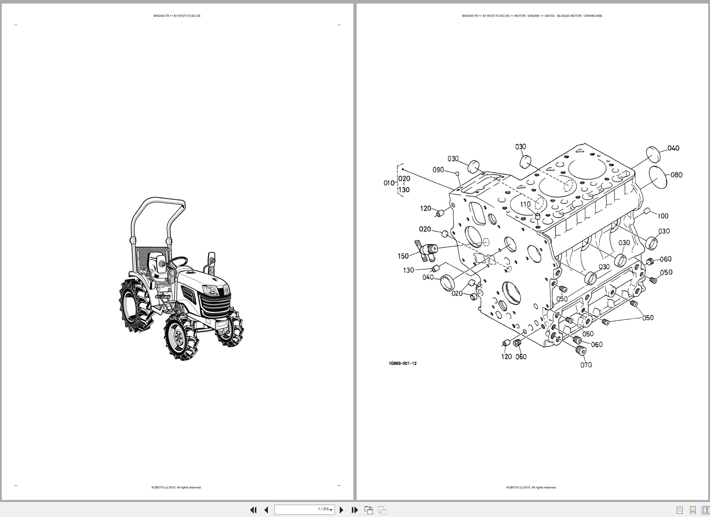 Kubota Tractor B1181DT F2 EC S5 Spare Parts Catalog EN ES (1)