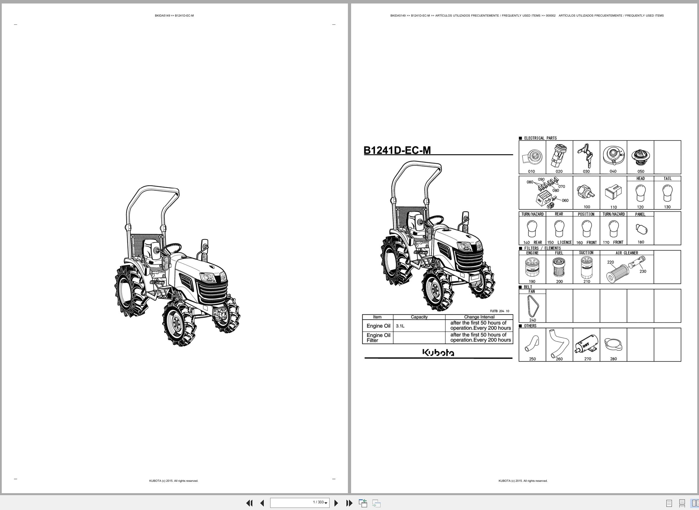 Kubota Tractor B1241D EC M Spare Parts Catalog EN ES (1)