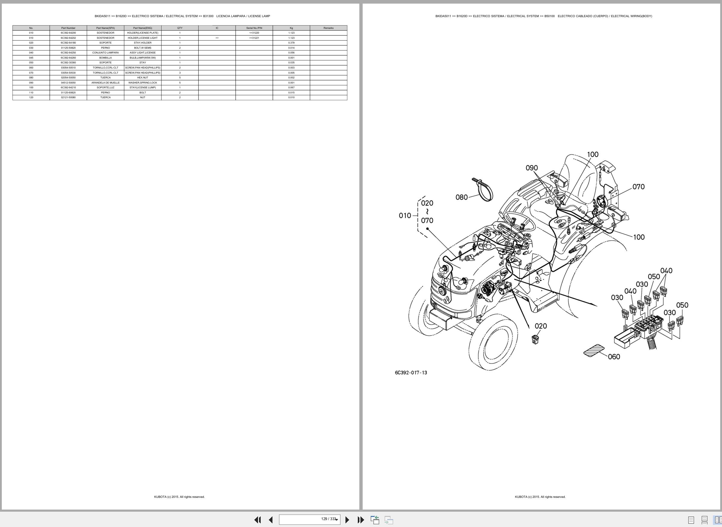 Kubota Tractor B1620D Spare Parts Catalog EN ES (2)