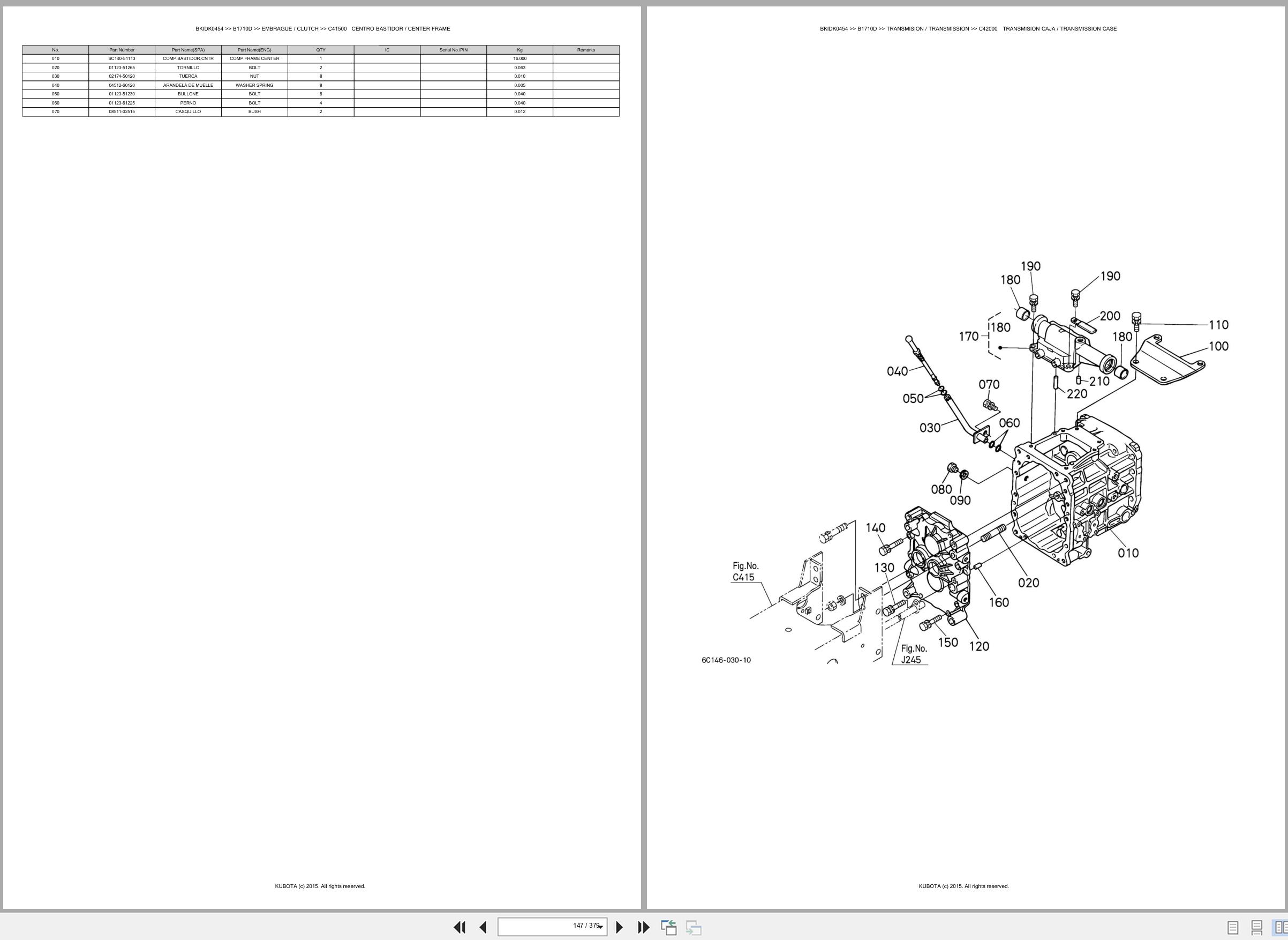 Kubota Tractor B1710D Spare Parts Catalog EN ES (2)