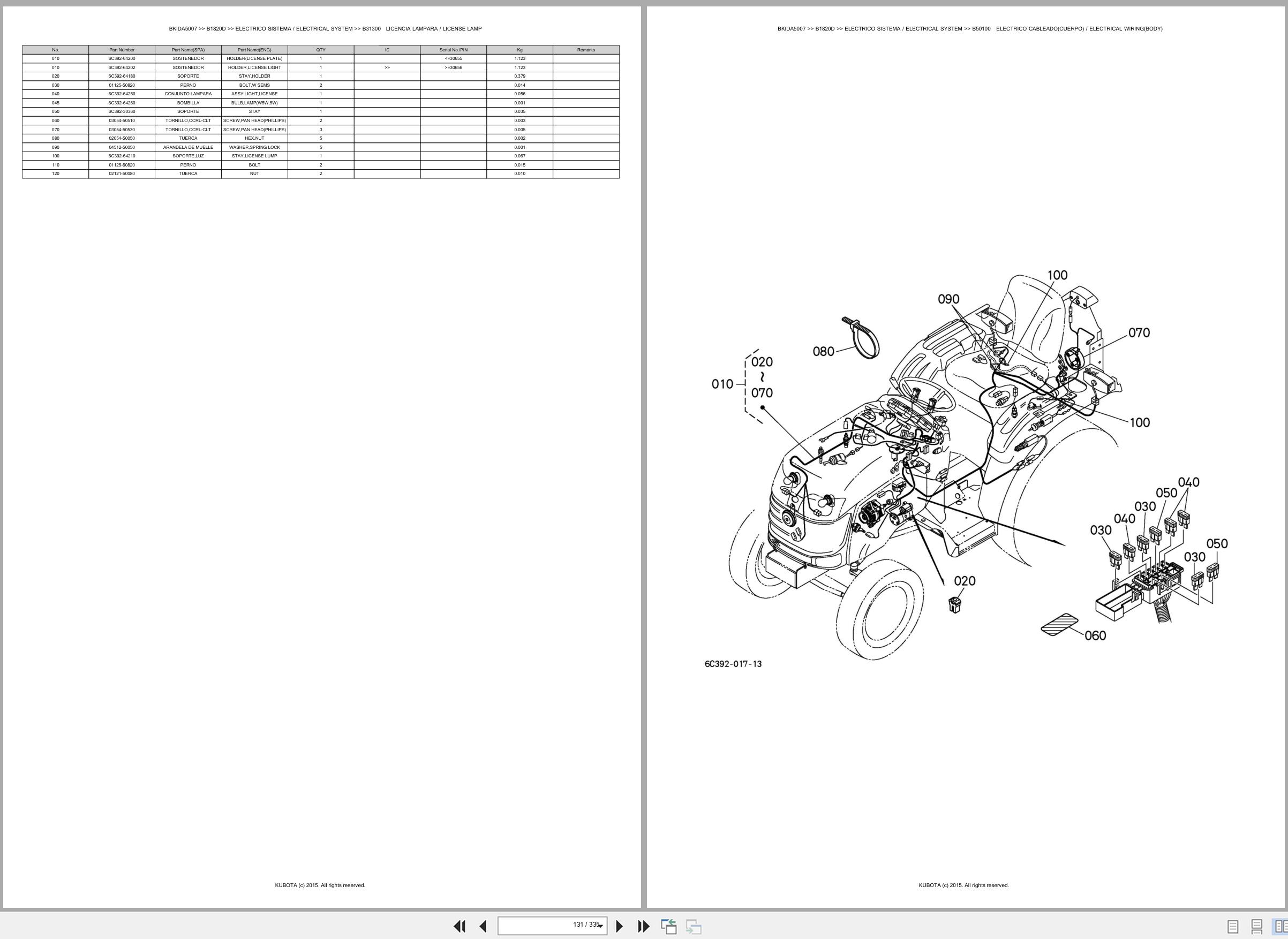 Kubota Tractor B1820D Spare Parts Catalog EN ES (2)