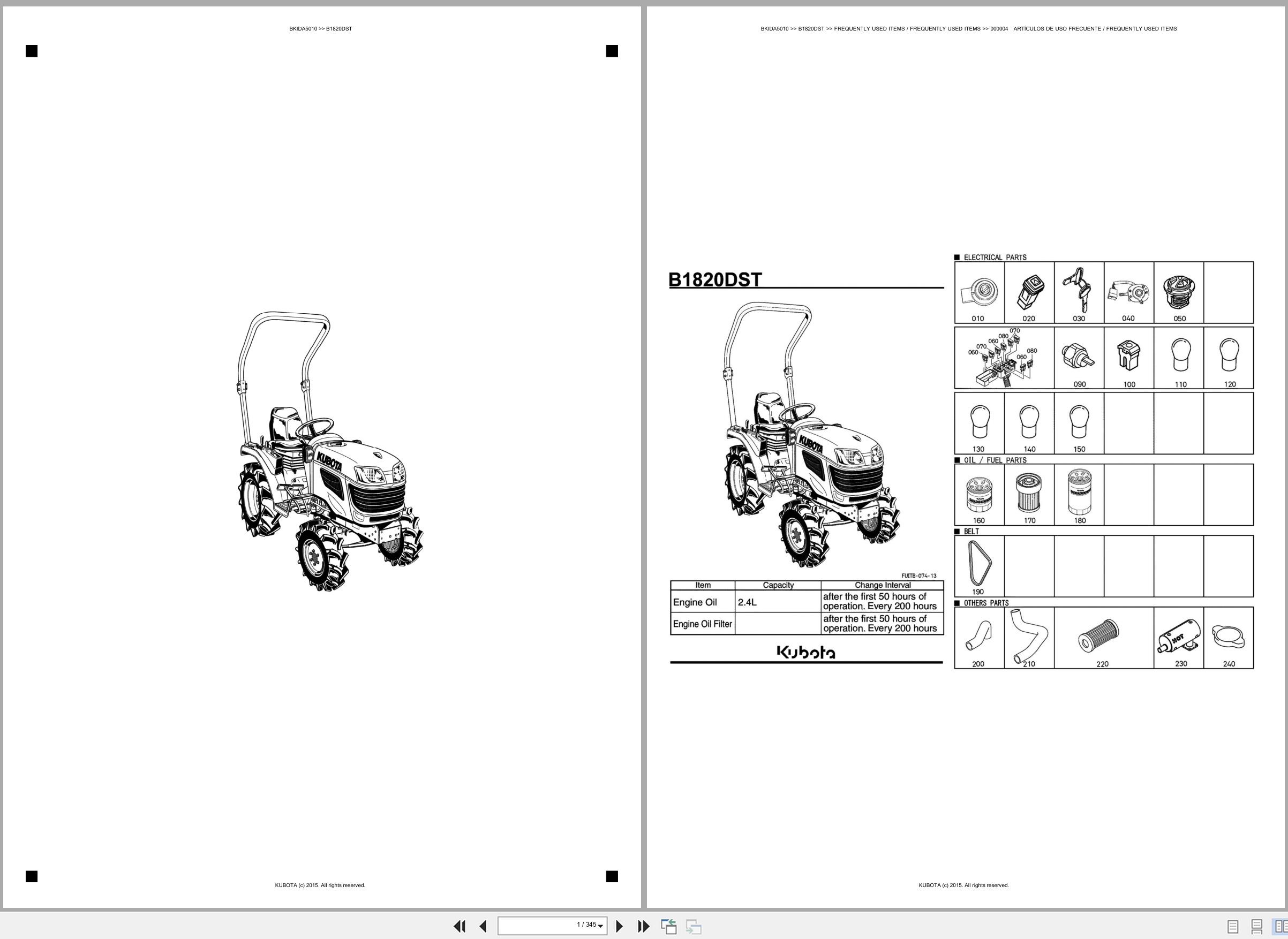 Kubota Tractor B1820DST Spare Parts Catalog EN ES (1)