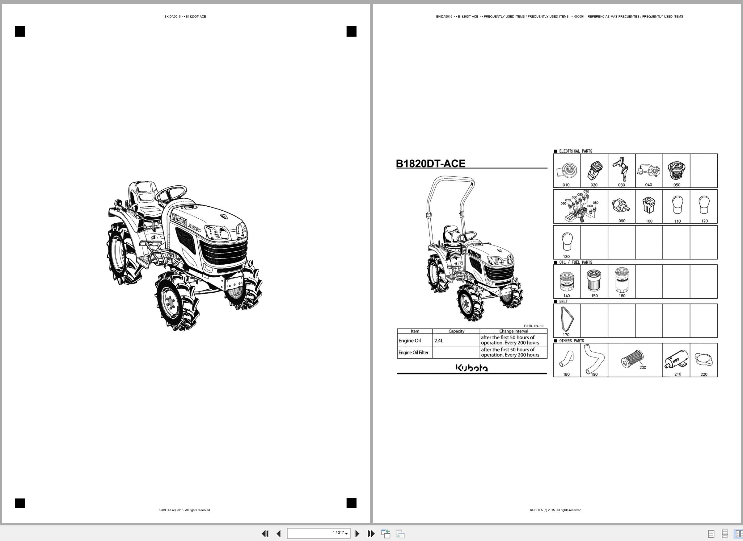 Kubota Tractor B1820DT ACE Spare Parts Catalog EN ES (1)