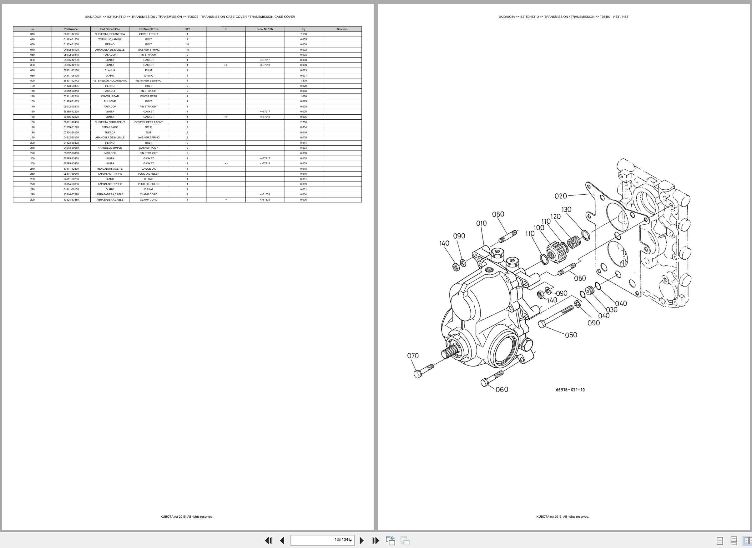 Kubota Tractor B2150HST D Spare Parts Catalog EN ES (2)