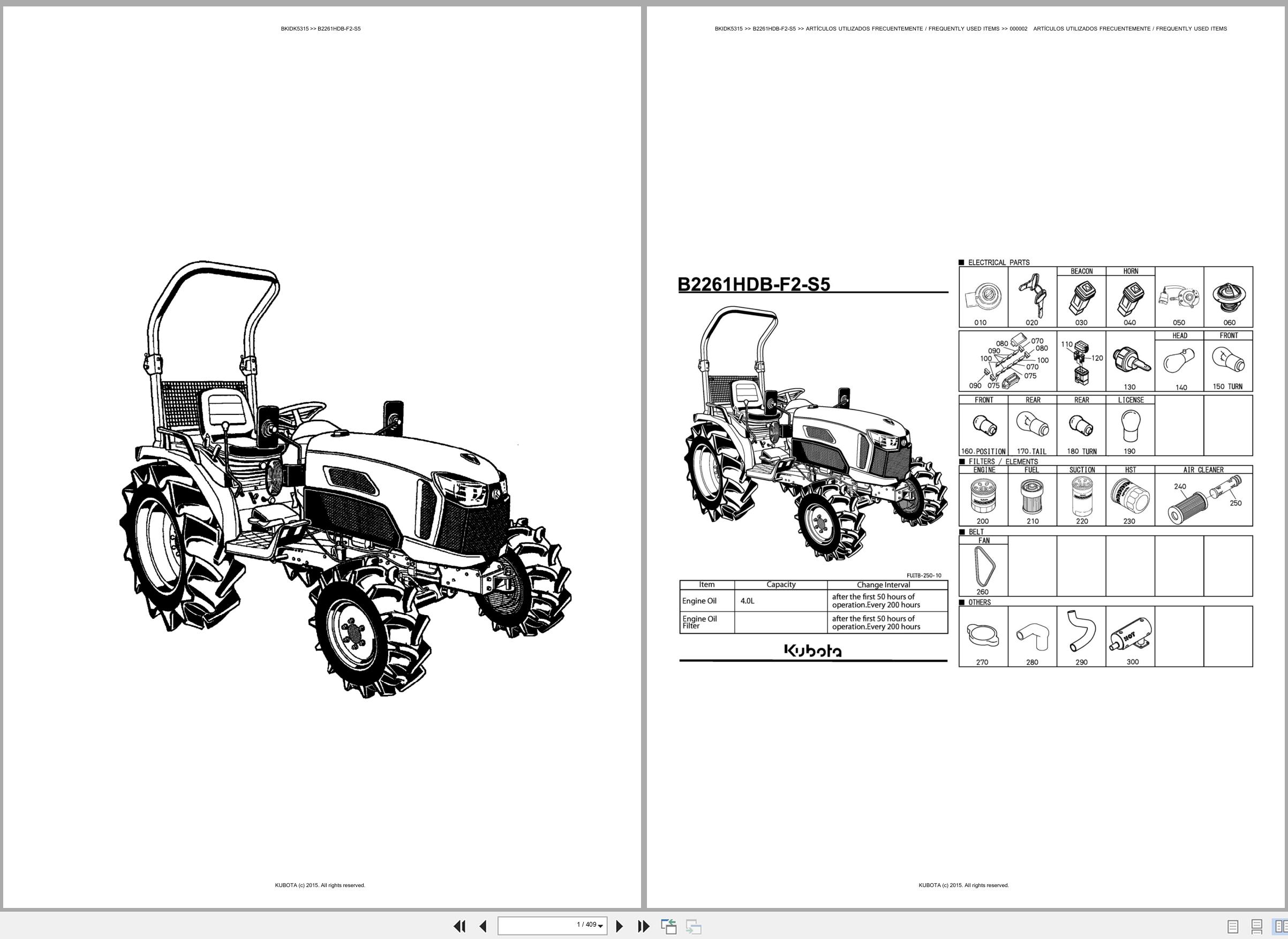 Kubota Tractor B2261HDB F2 S5 Spare Parts Catalog EN ES (1)