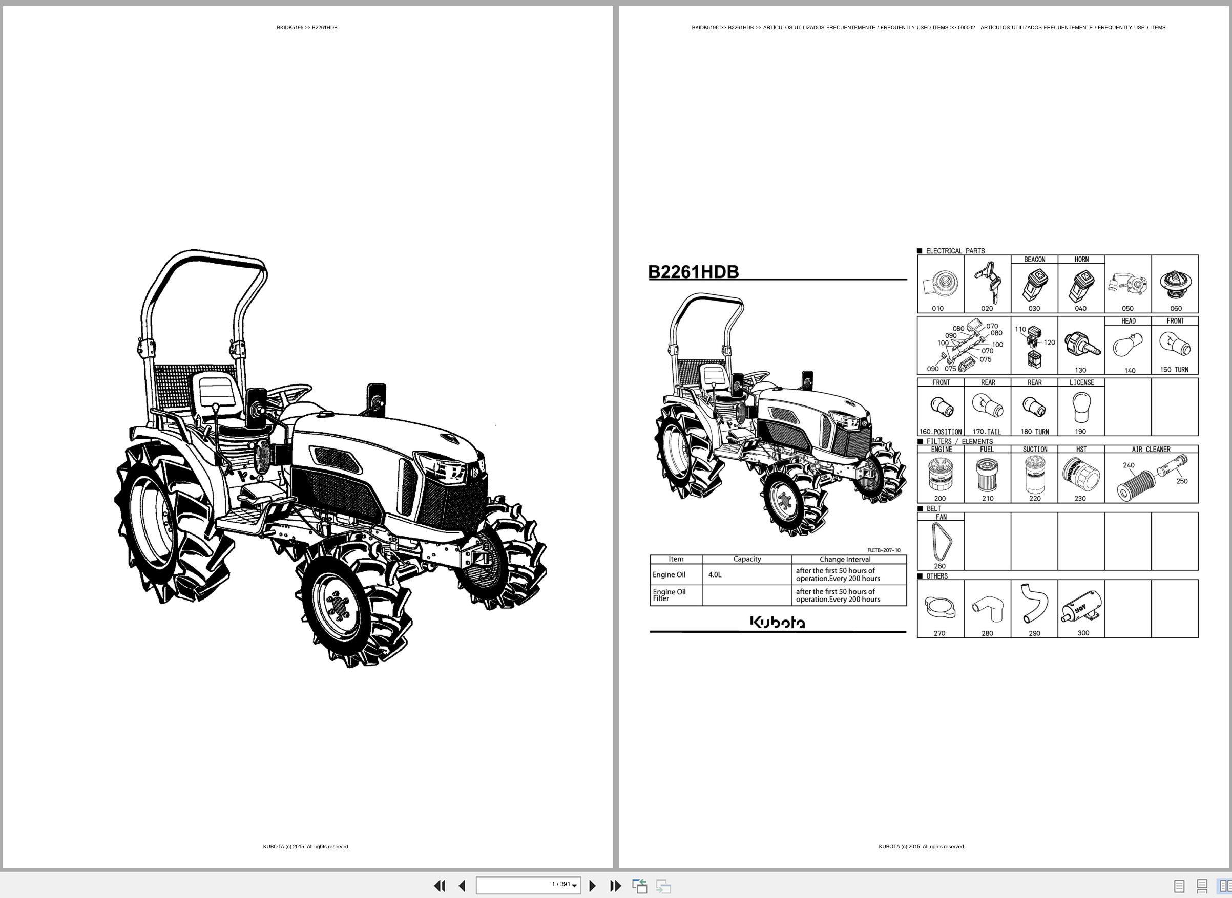 Kubota Tractor B2261HDB Spare Parts Catalog EN ES (1)