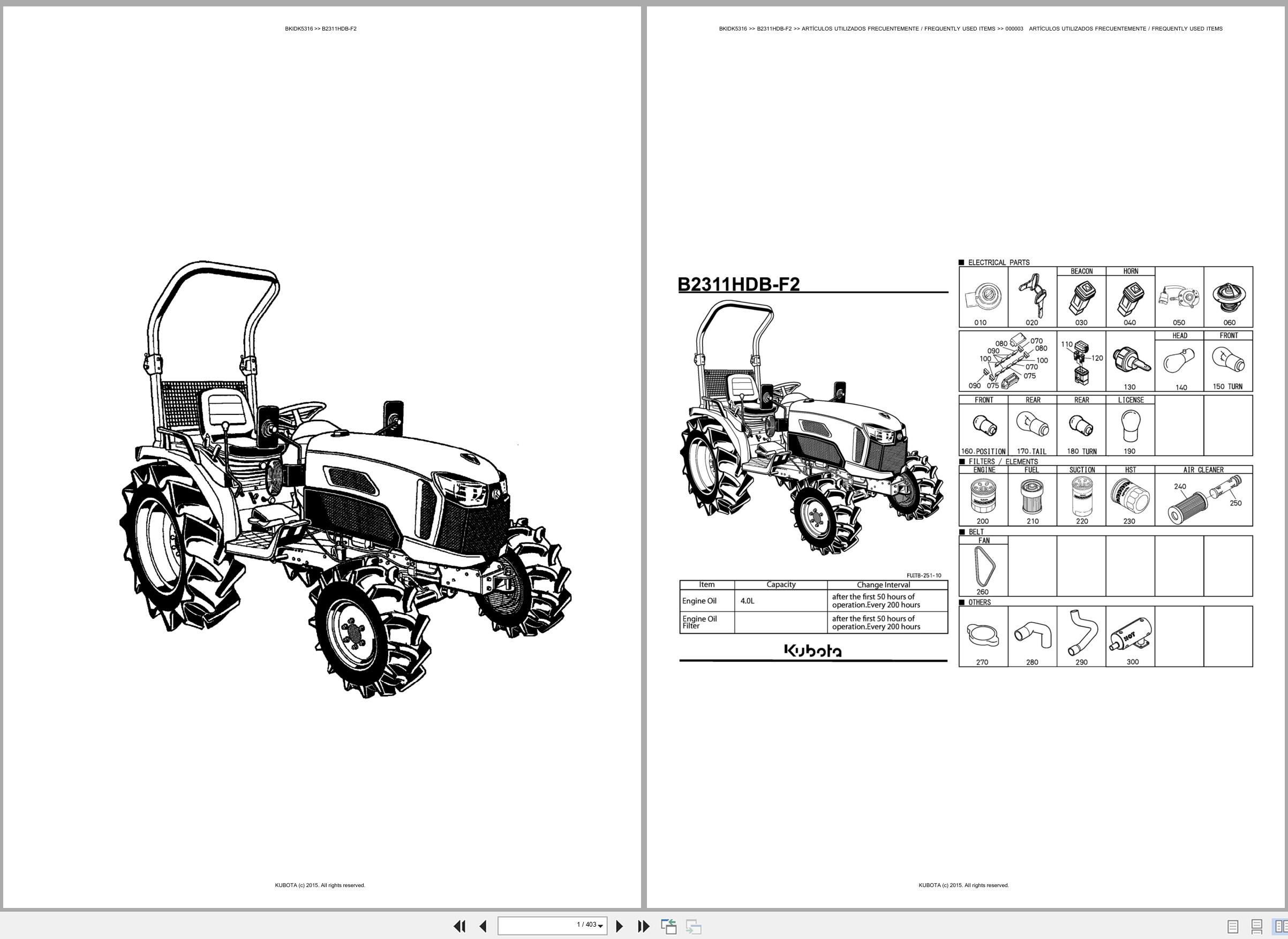 Kubota Tractor B2311HDB F2 Spare Parts Catalog EN ES (1)