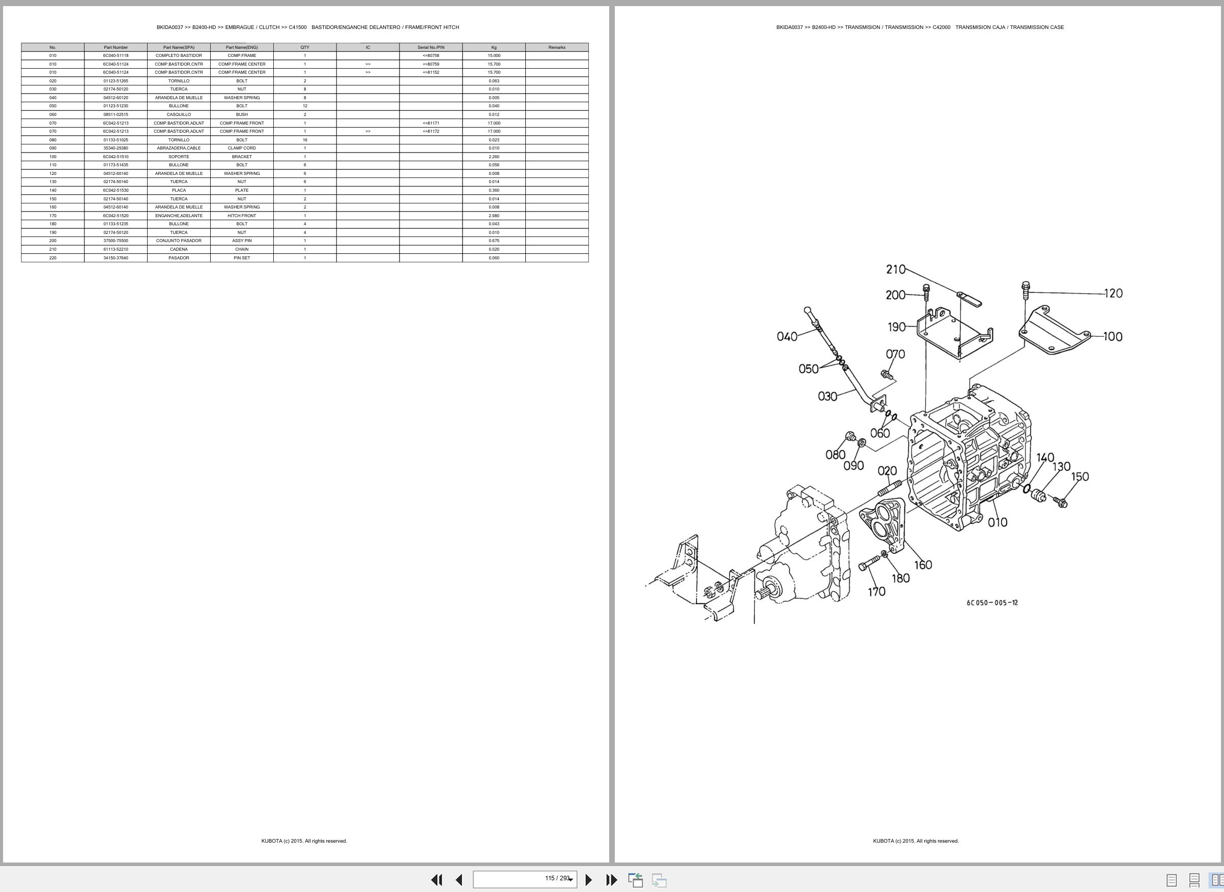 Kubota Tractor B2400 HD Spare Parts Catalog EN ES (2)