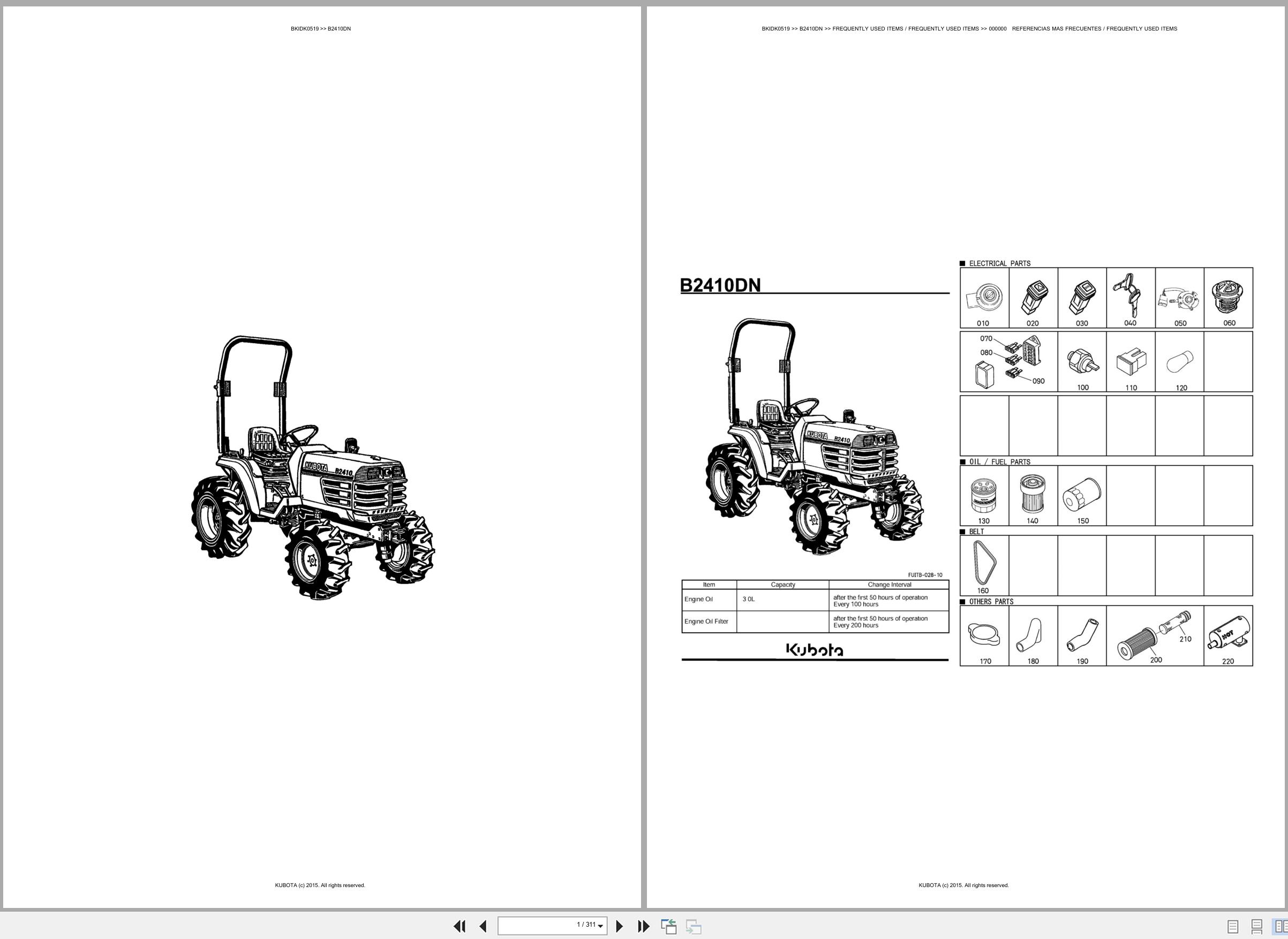 Kubota Tractor B2410DN Spare Parts Catalog EN ES (1)